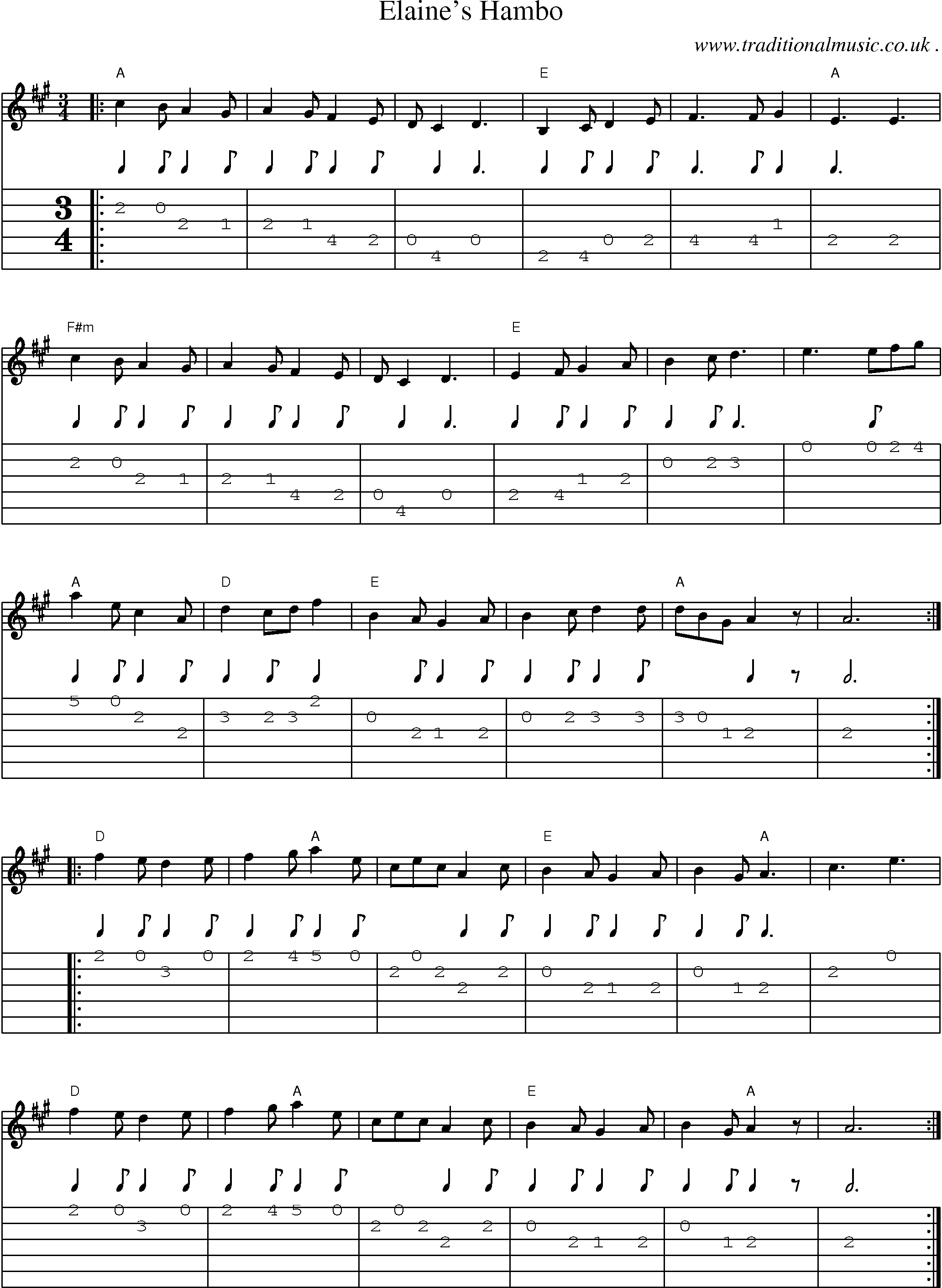 Music Score and Guitar Tabs for Elaines Hambo