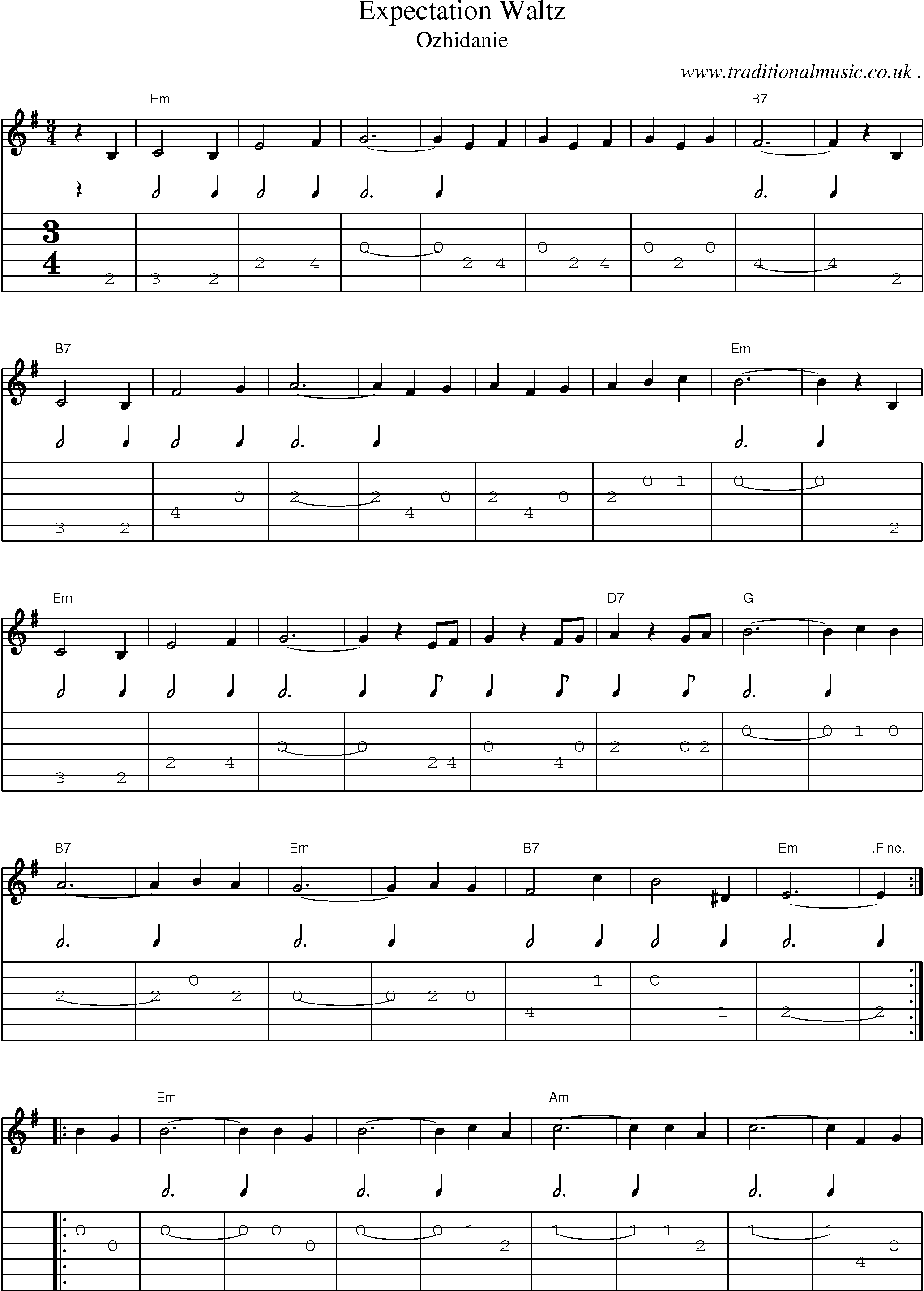 Music Score and Guitar Tabs for Expectation Waltz