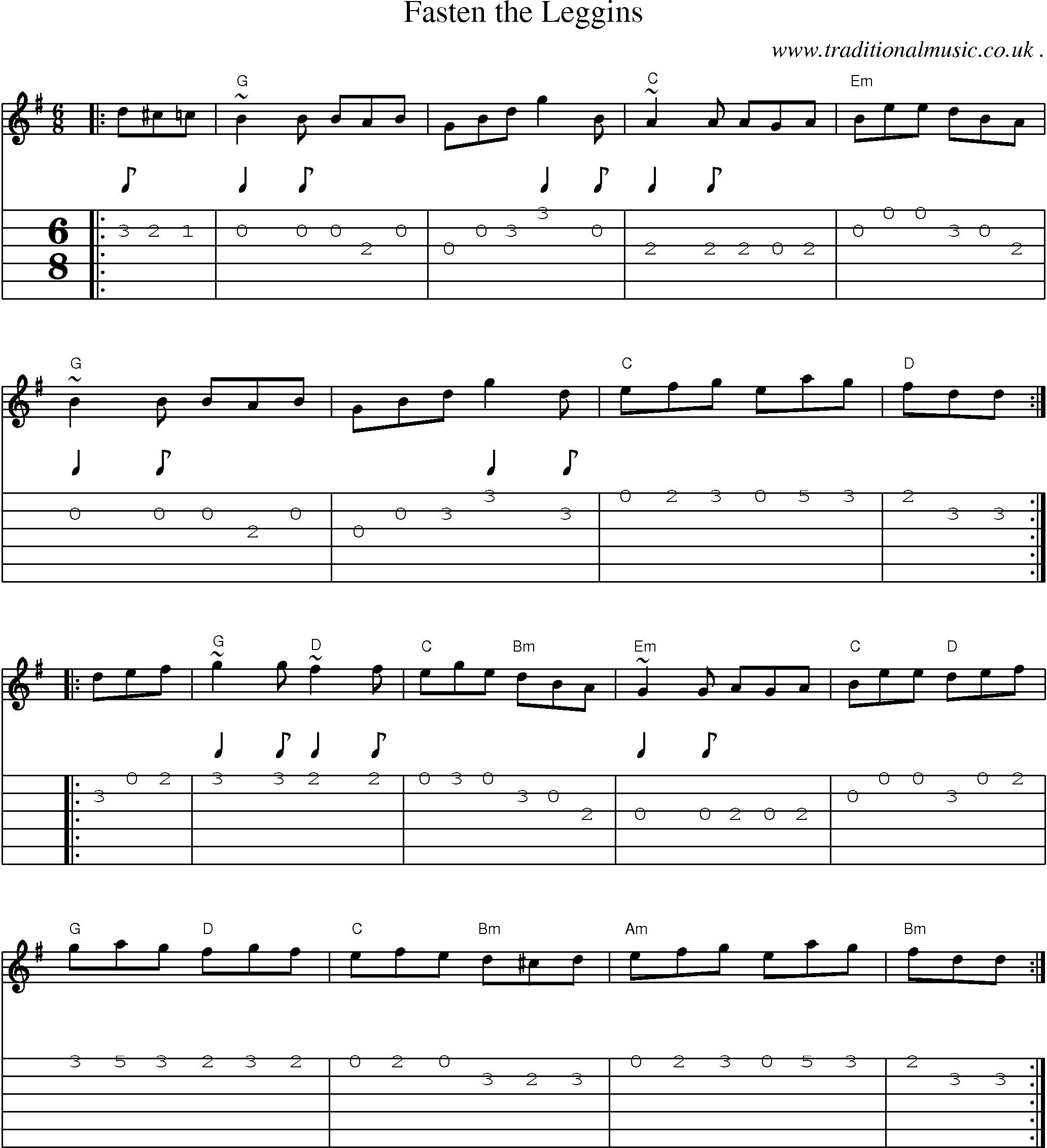 Music Score and Guitar Tabs for Fasten The Leggins