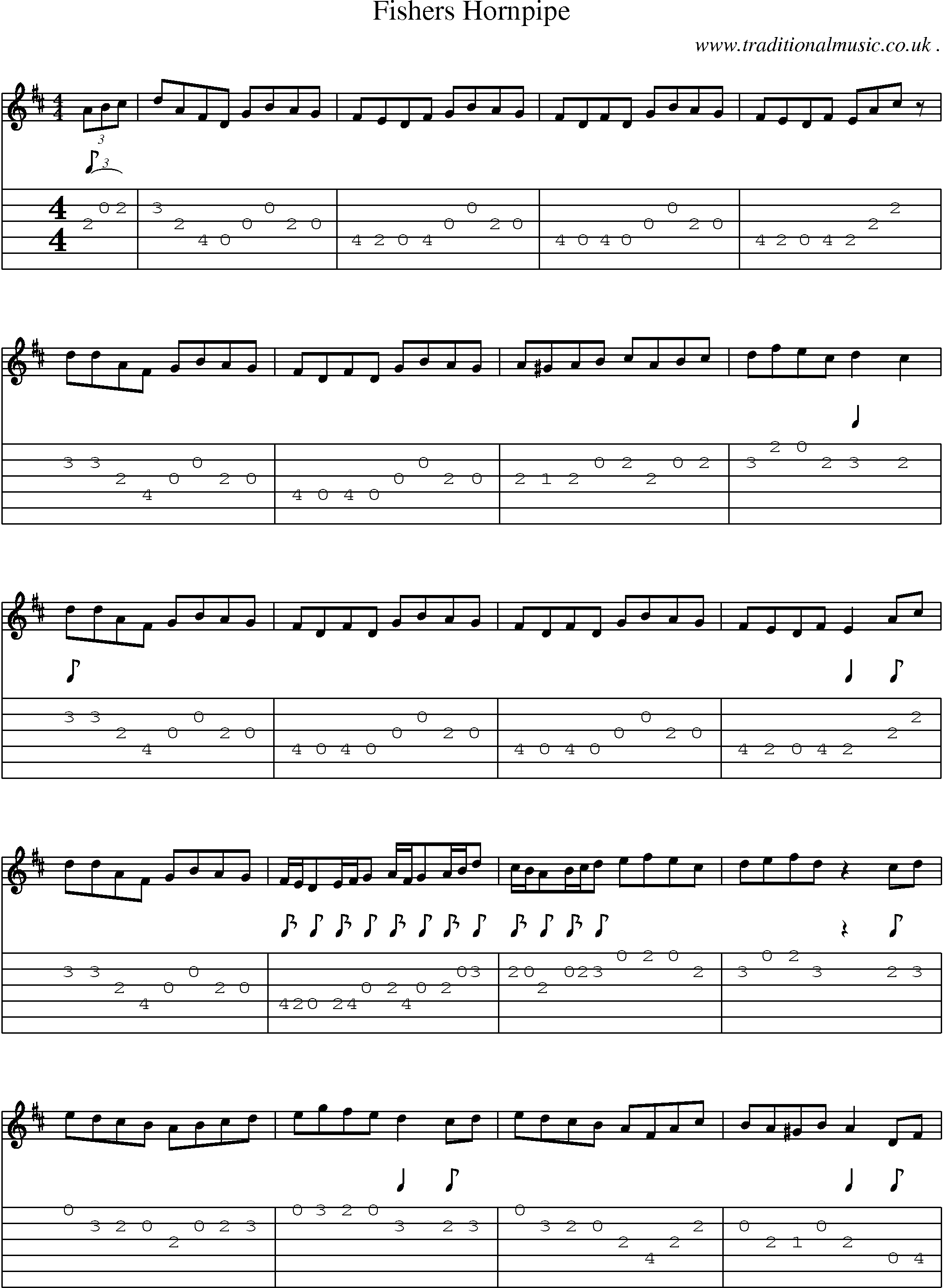 Music Score and Guitar Tabs for Fishers Hornpipe2