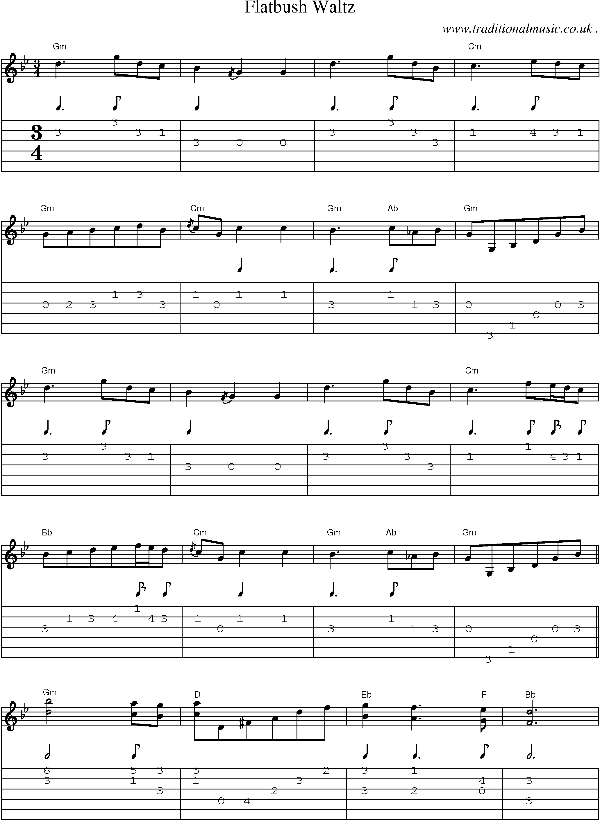 Music Score and Guitar Tabs for Flatbush Waltz