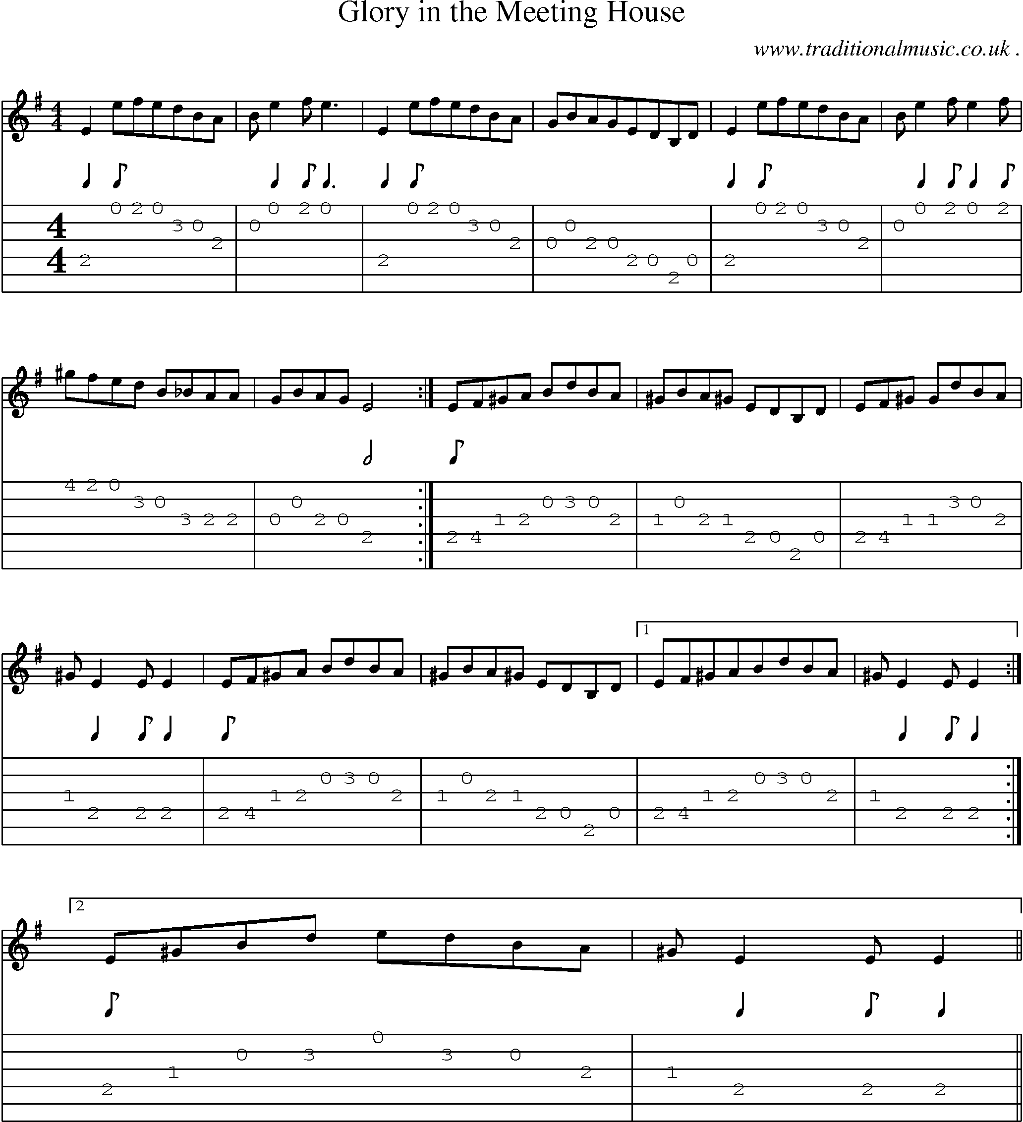 Music Score and Guitar Tabs for Glory In The Meeting House