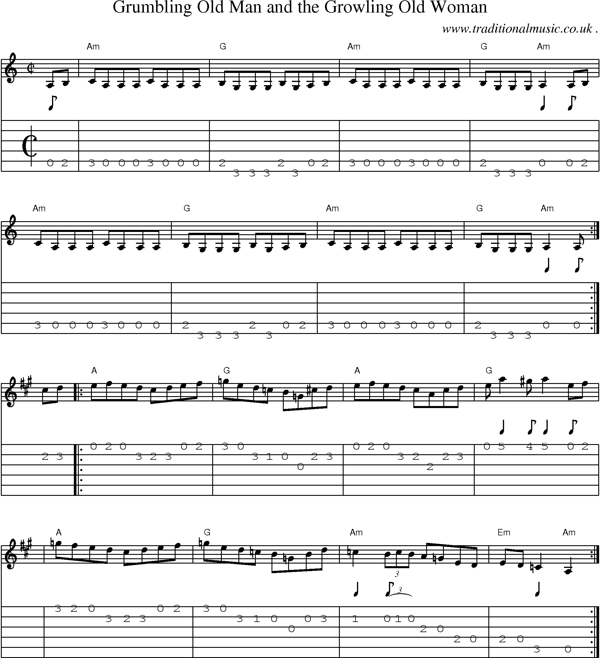 Music Score and Guitar Tabs for Grumbling Old Man And The Growling Old Woman