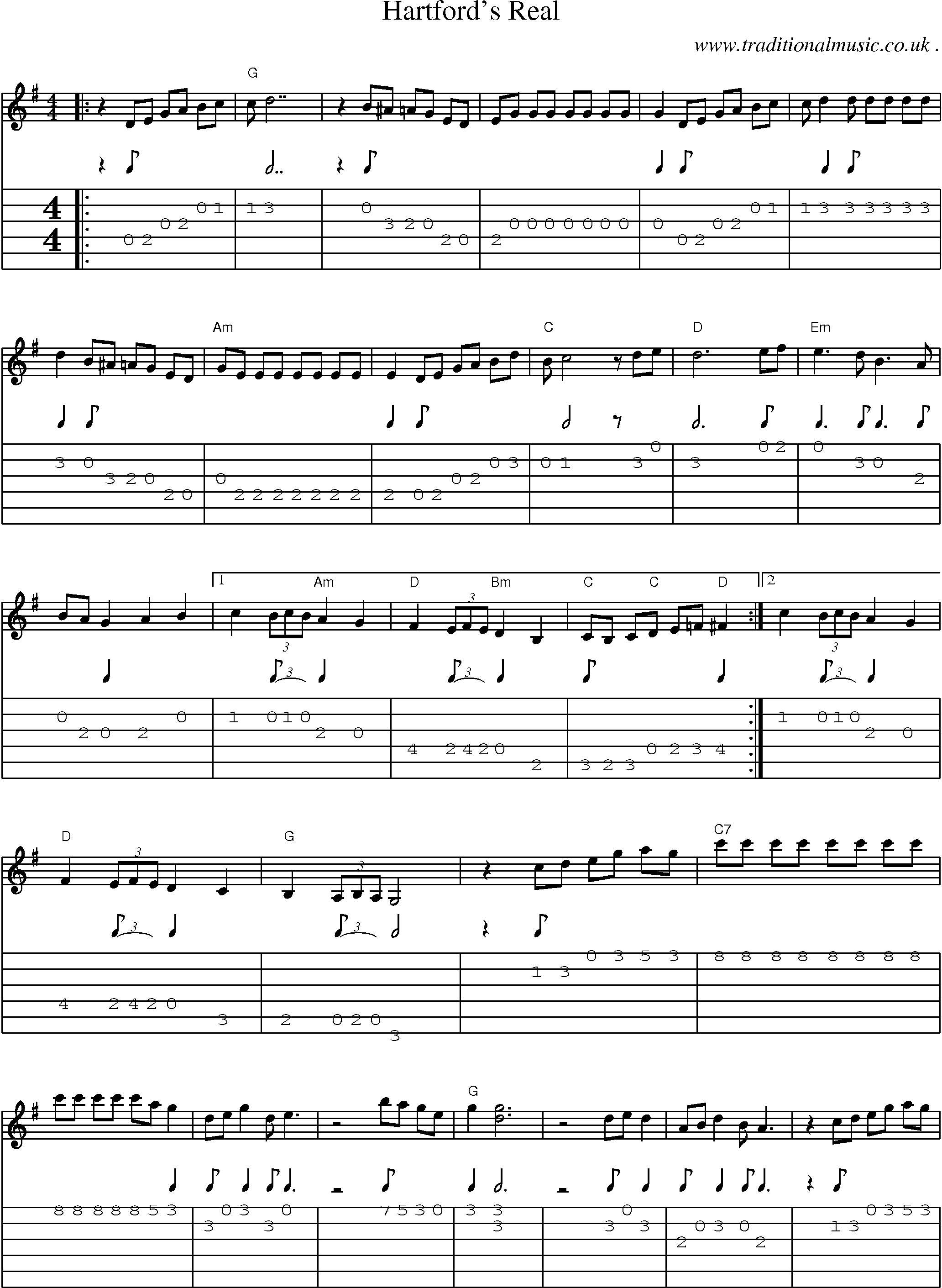 Music Score and Guitar Tabs for Hartfords Real