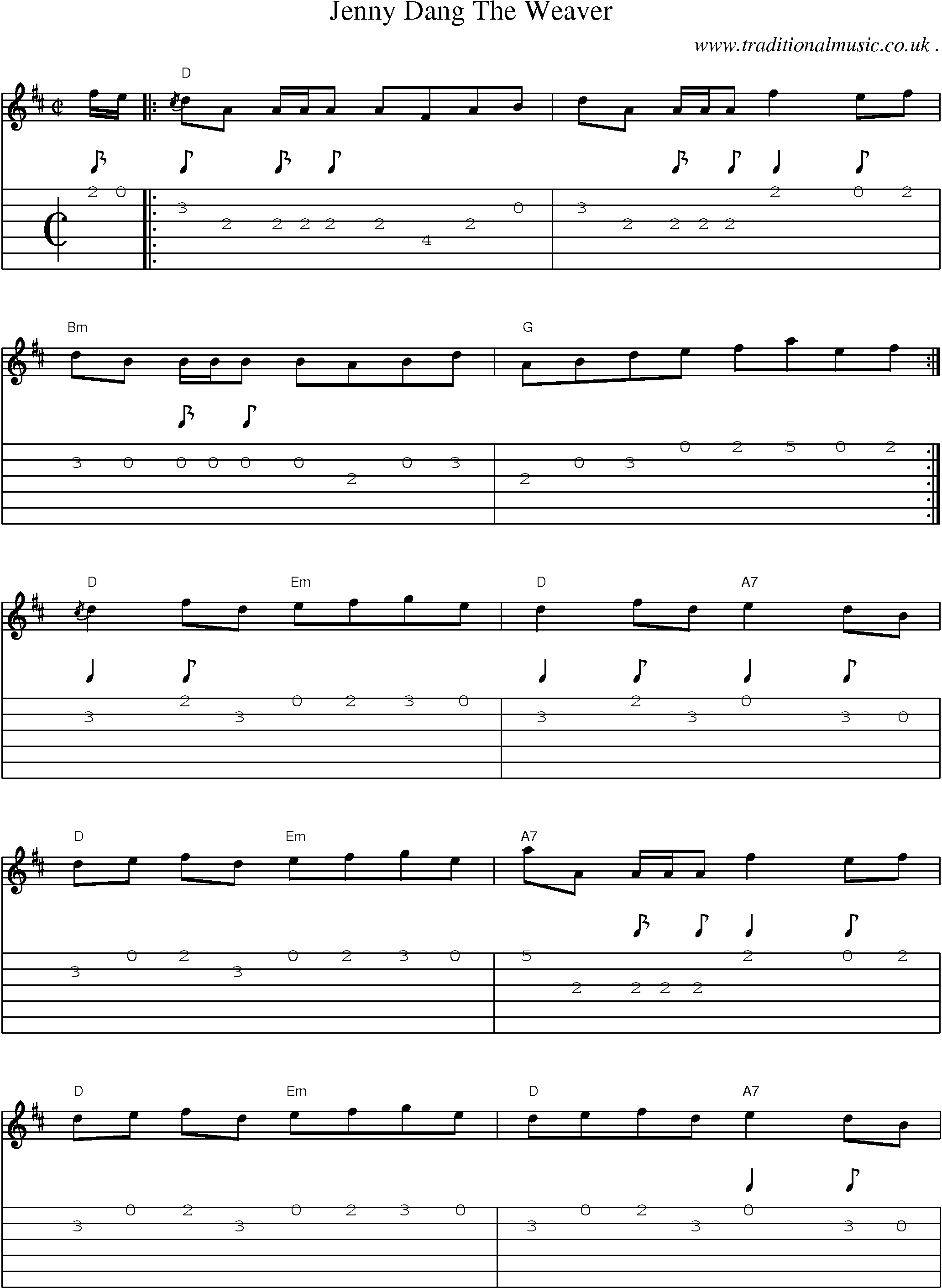 Music Score and Guitar Tabs for Jenny Dang The Weaver