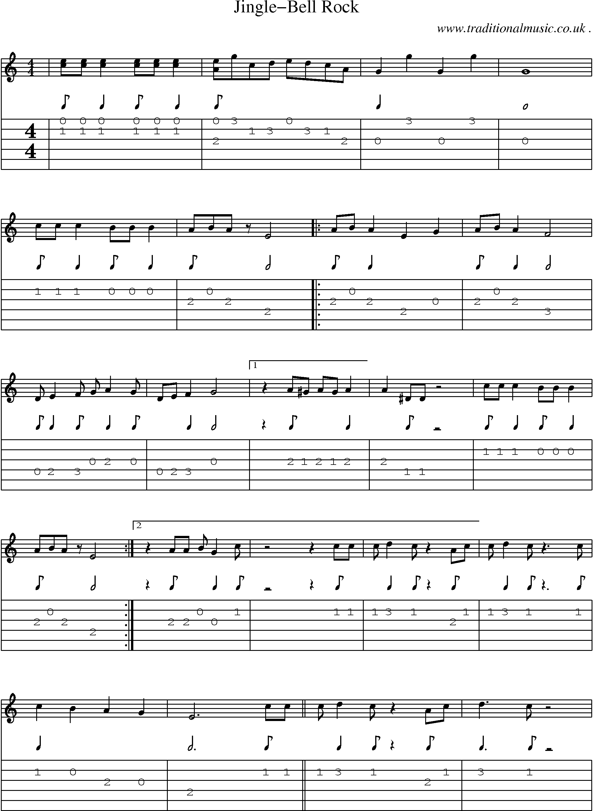 Music Score and Guitar Tabs for Jingle-bell Rock
