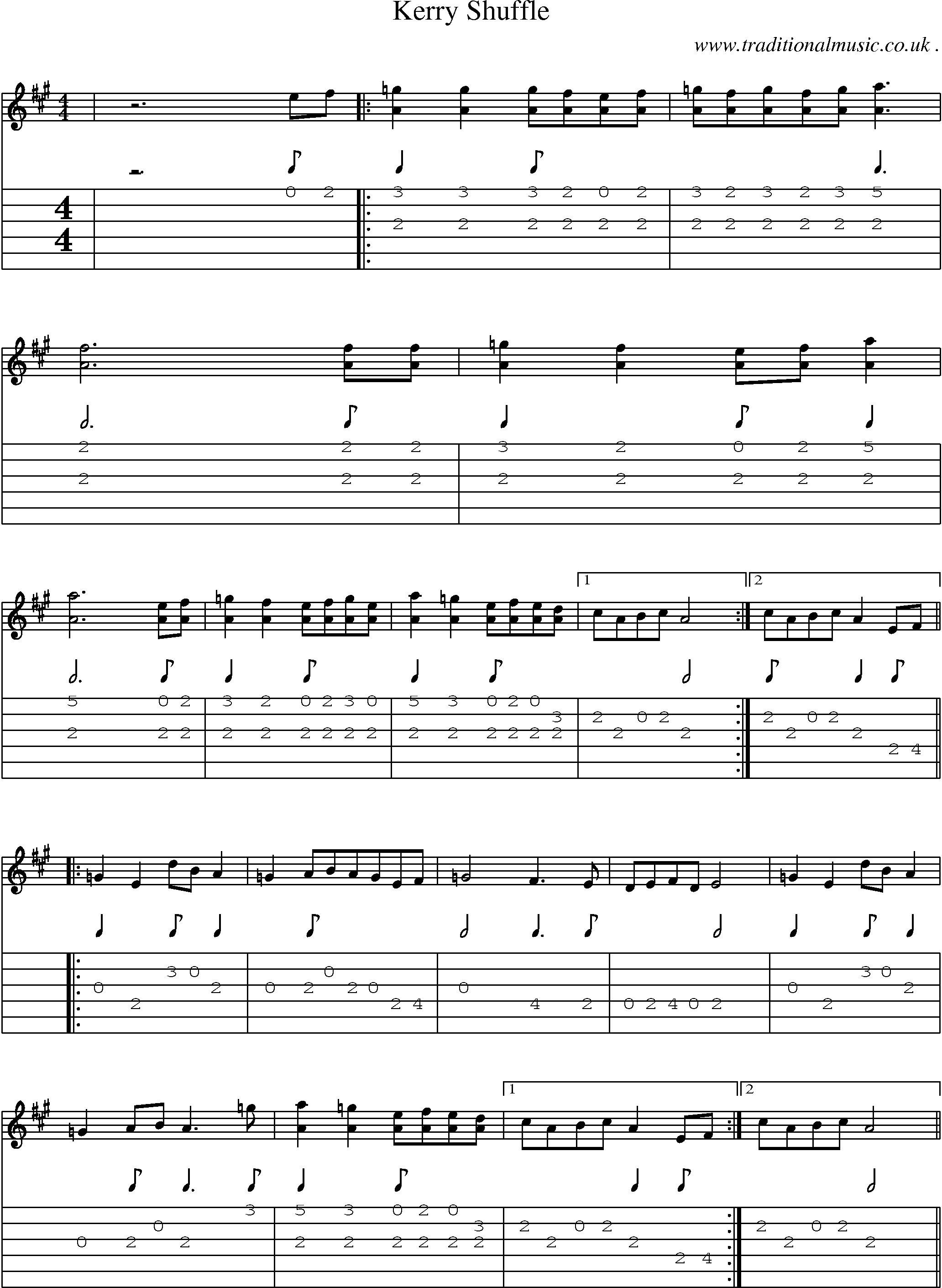 Music Score and Guitar Tabs for Kerry Shuffle
