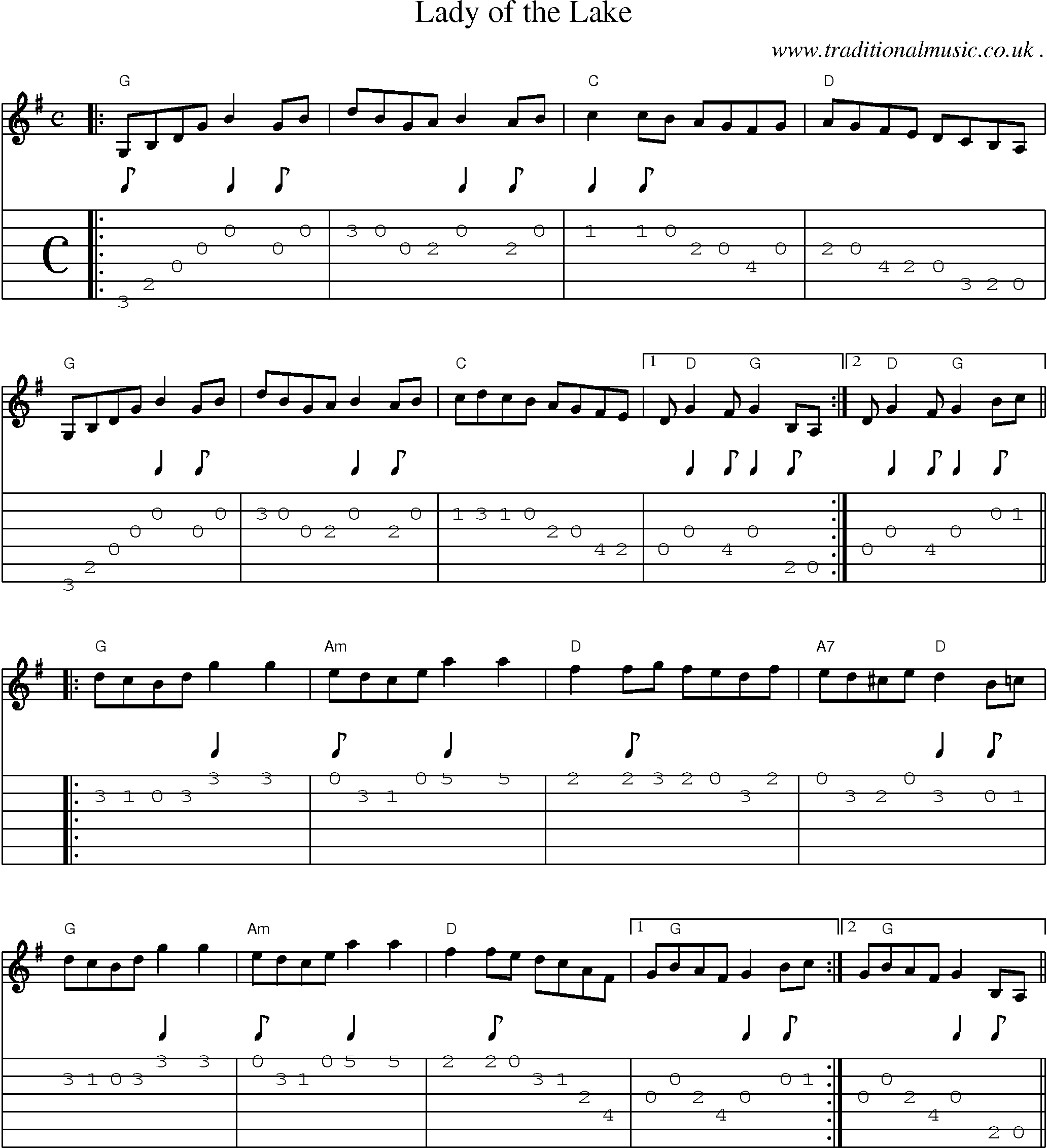 Music Score and Guitar Tabs for Lady Of The Lake