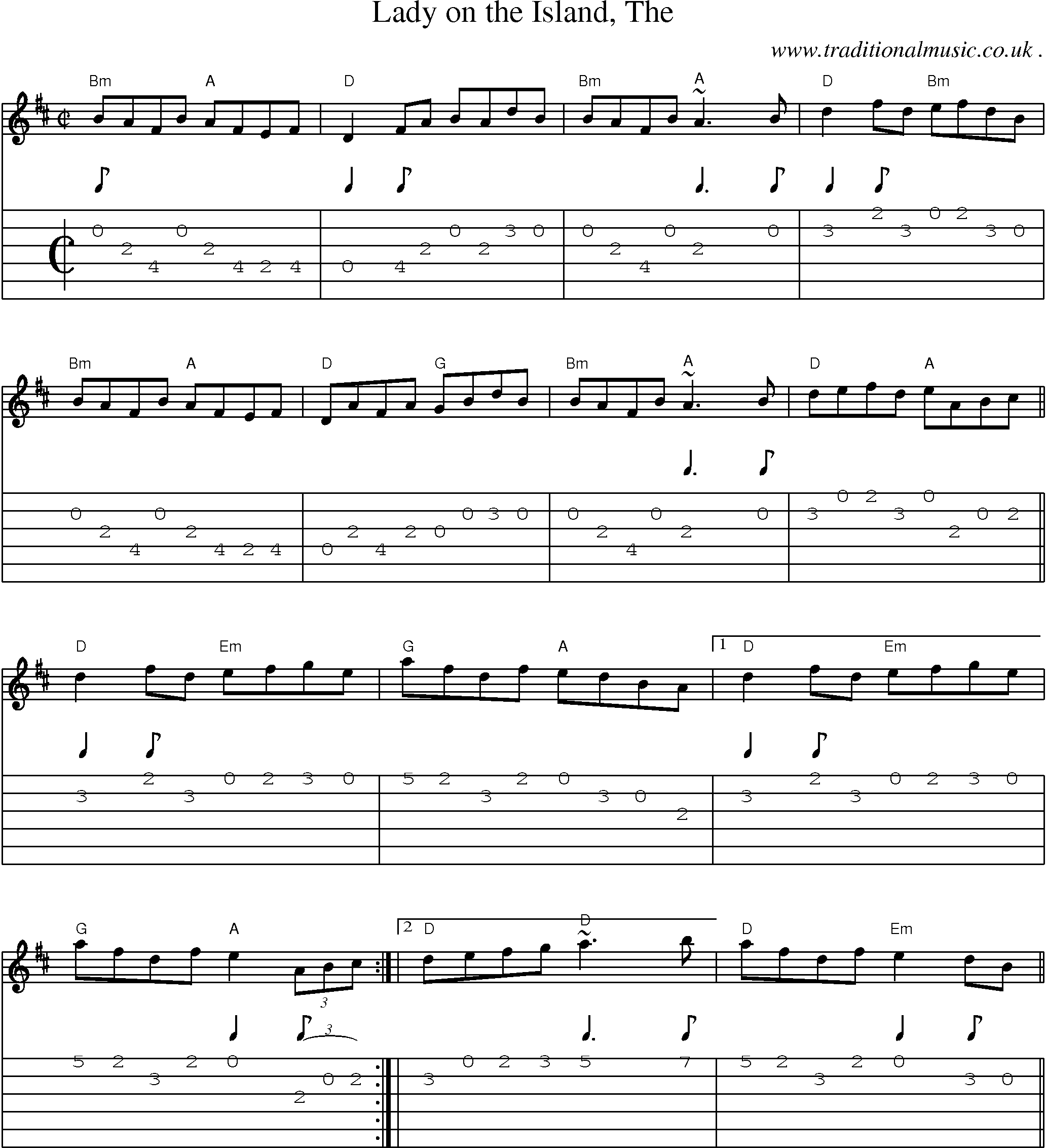 Music Score and Guitar Tabs for Lady On The Island The