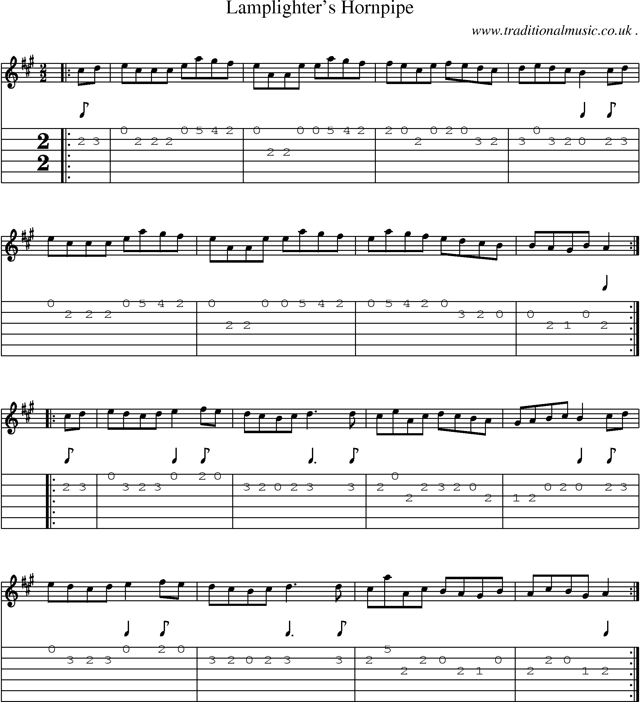 Music Score and Guitar Tabs for Lamplighters Hornpipe1