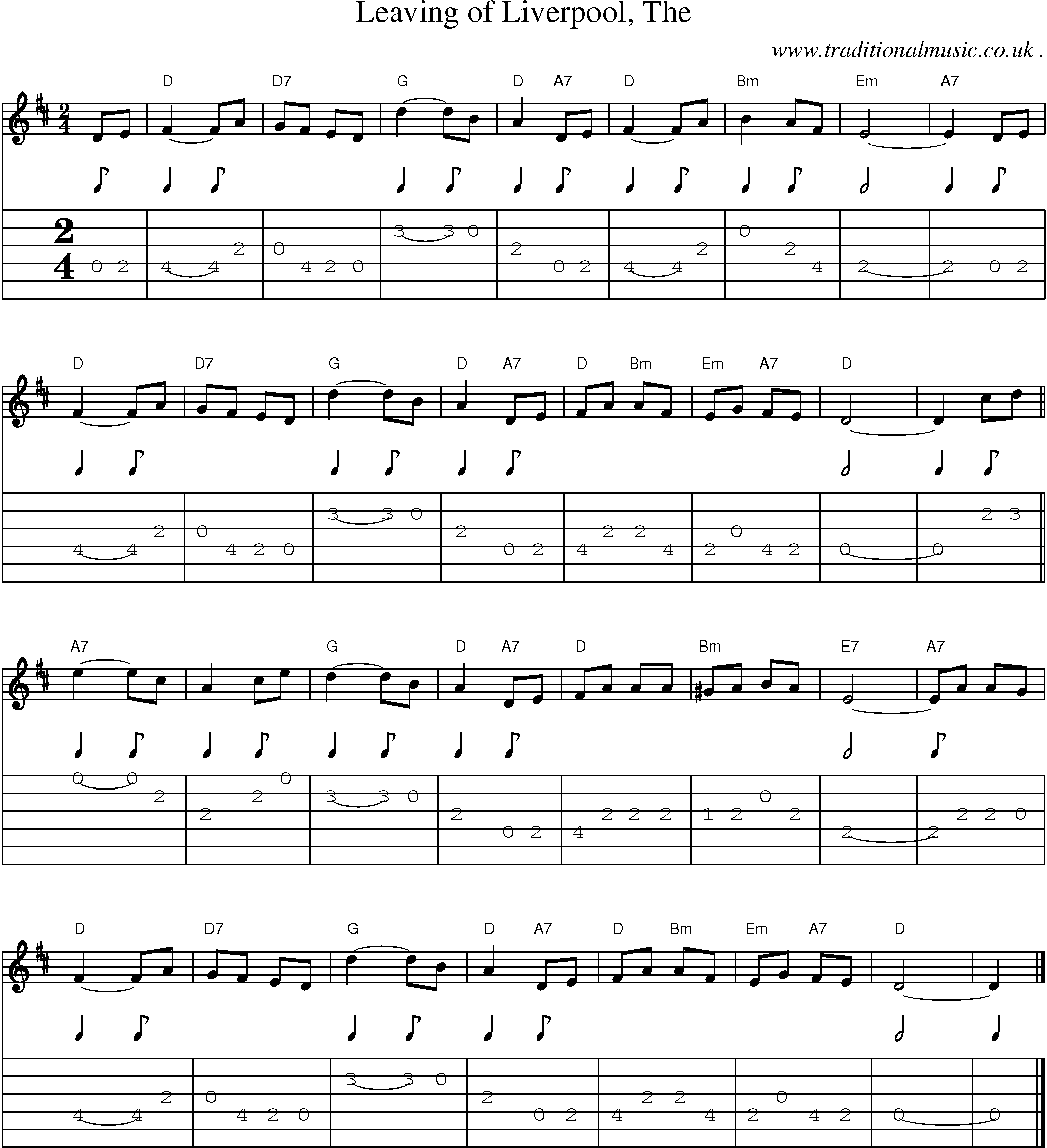 Music Score and Guitar Tabs for Leaving of Liverpool The