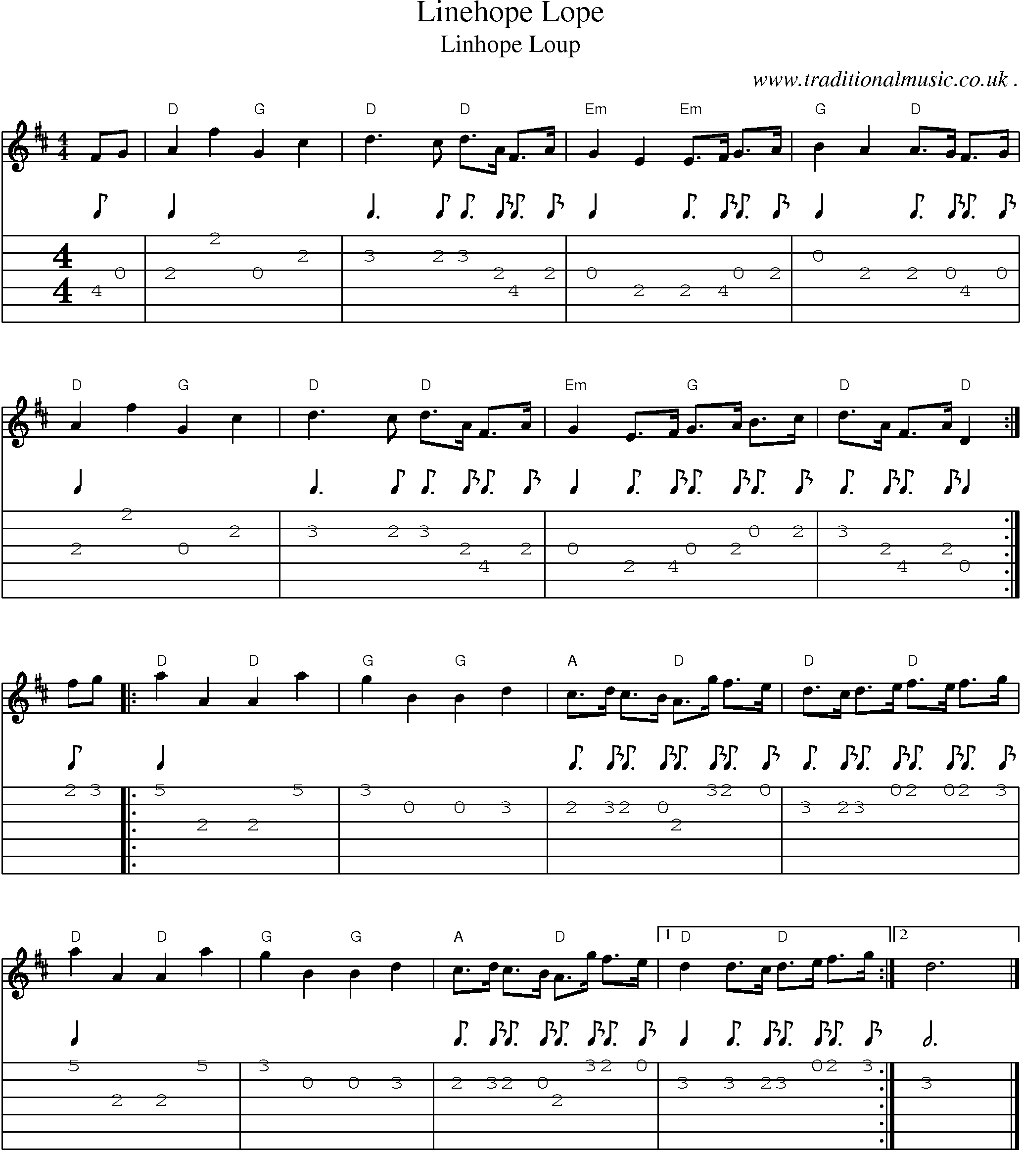 Music Score and Guitar Tabs for Linehope Lope
