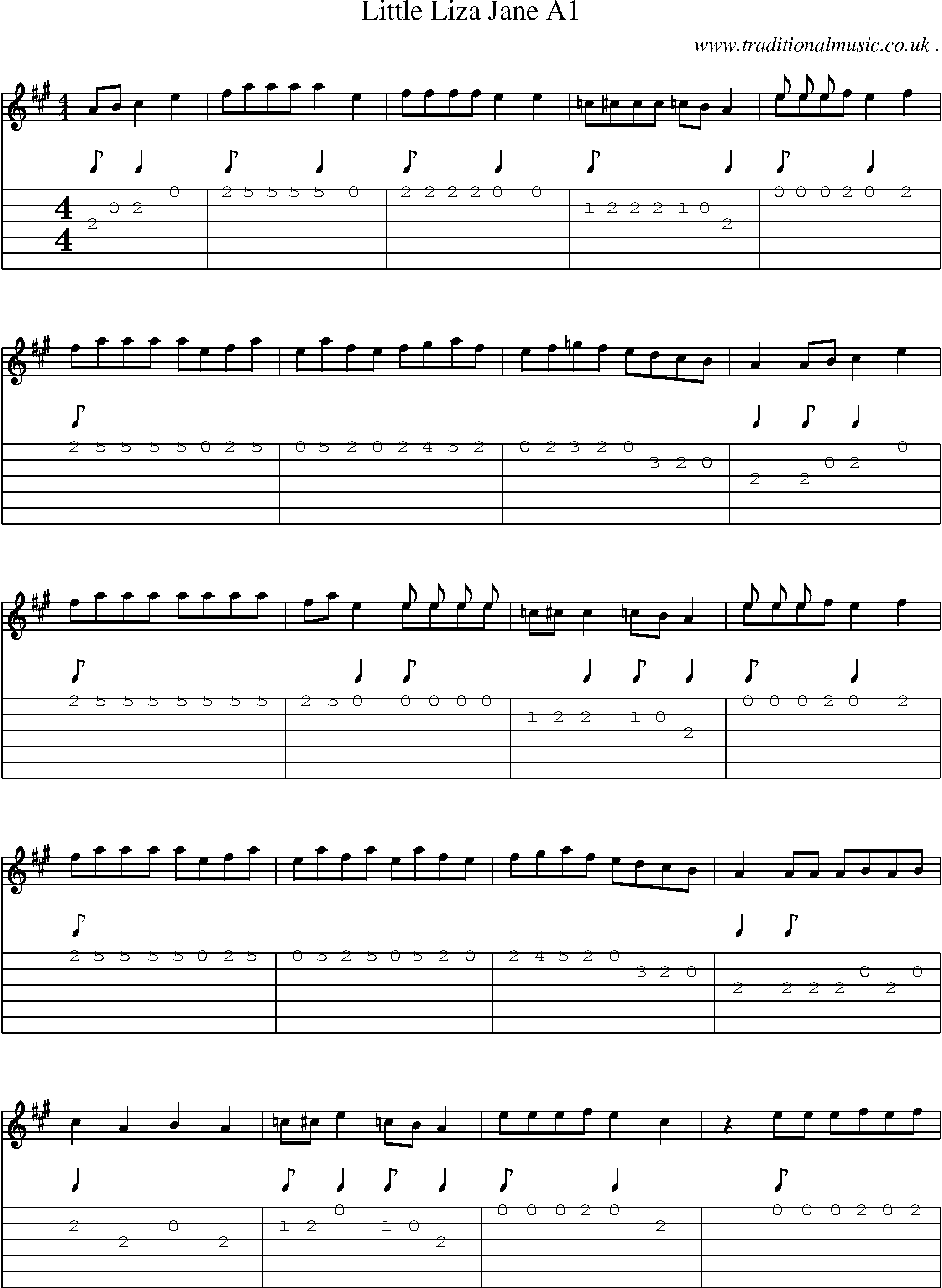 Music Score and Guitar Tabs for Little Liza Jane 1