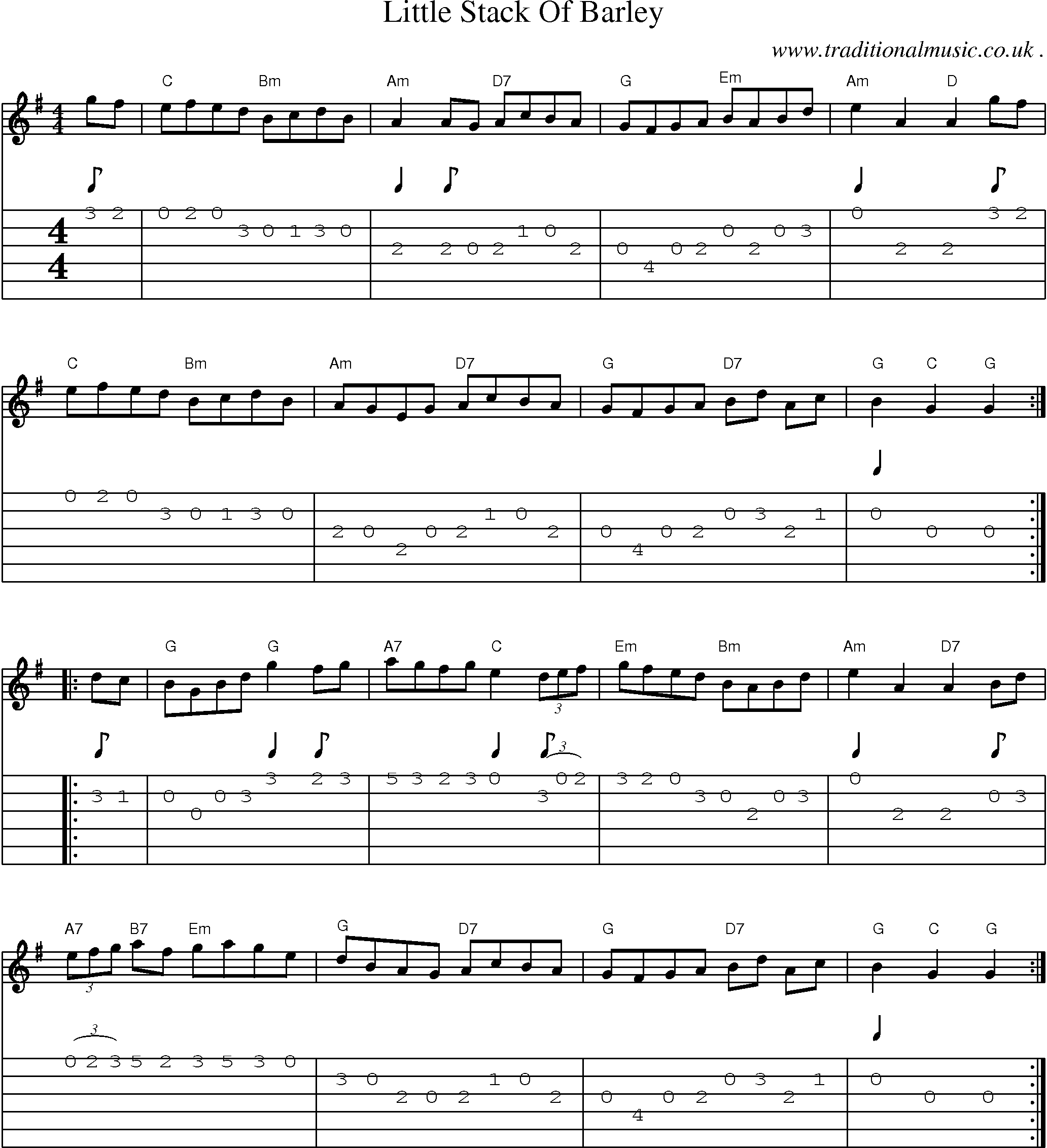 Music Score and Guitar Tabs for Little Stack Of Barley