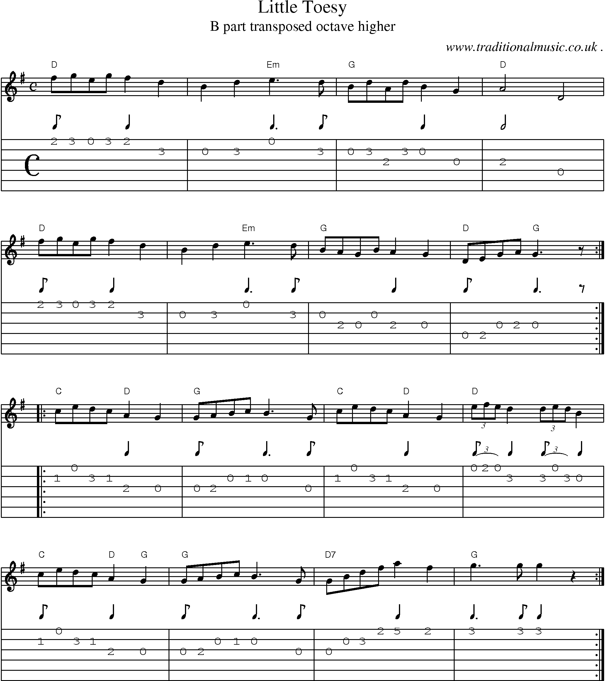 Music Score and Guitar Tabs for Little Toesy