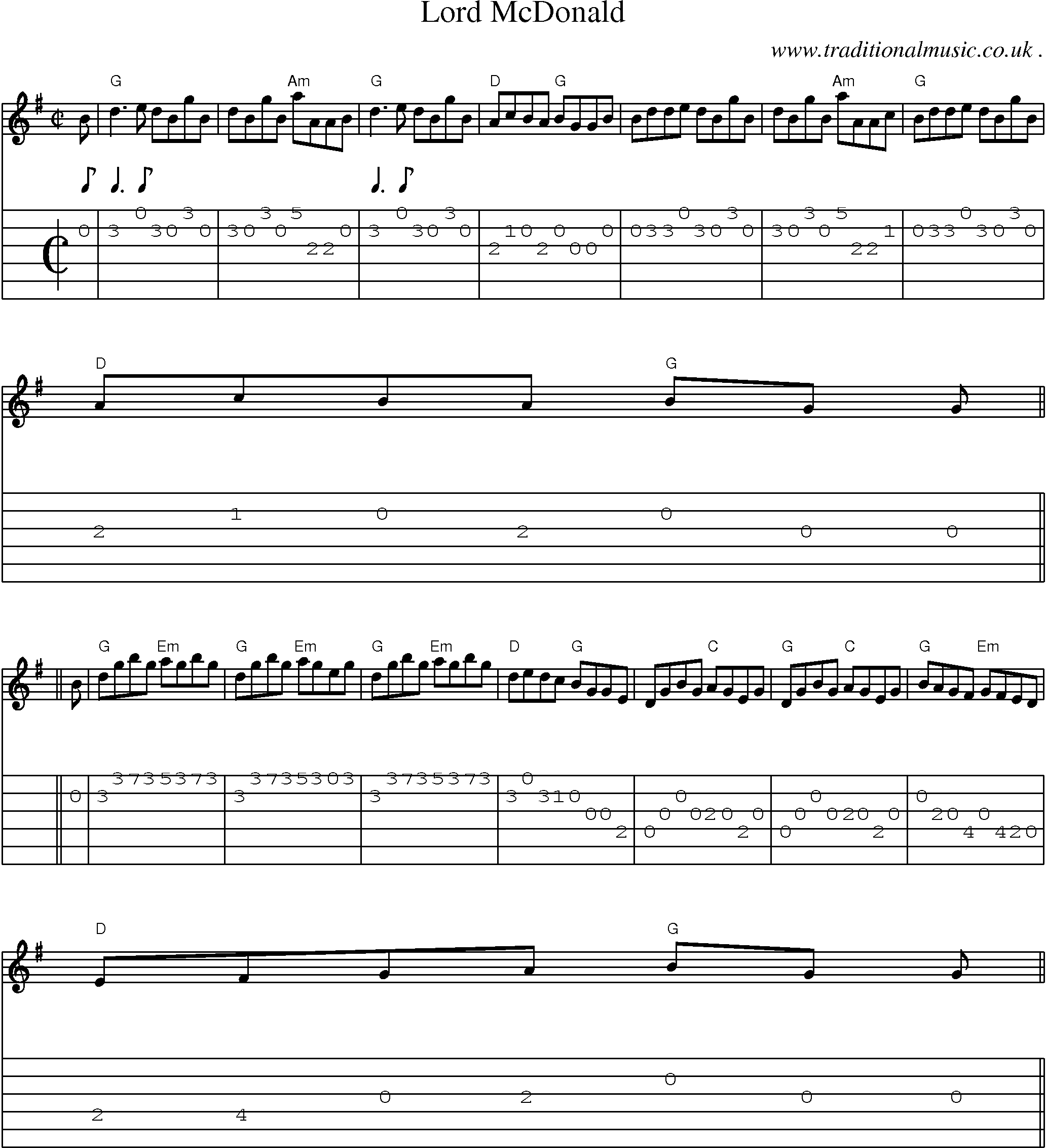Music Score and Guitar Tabs for Lord Mcdonald