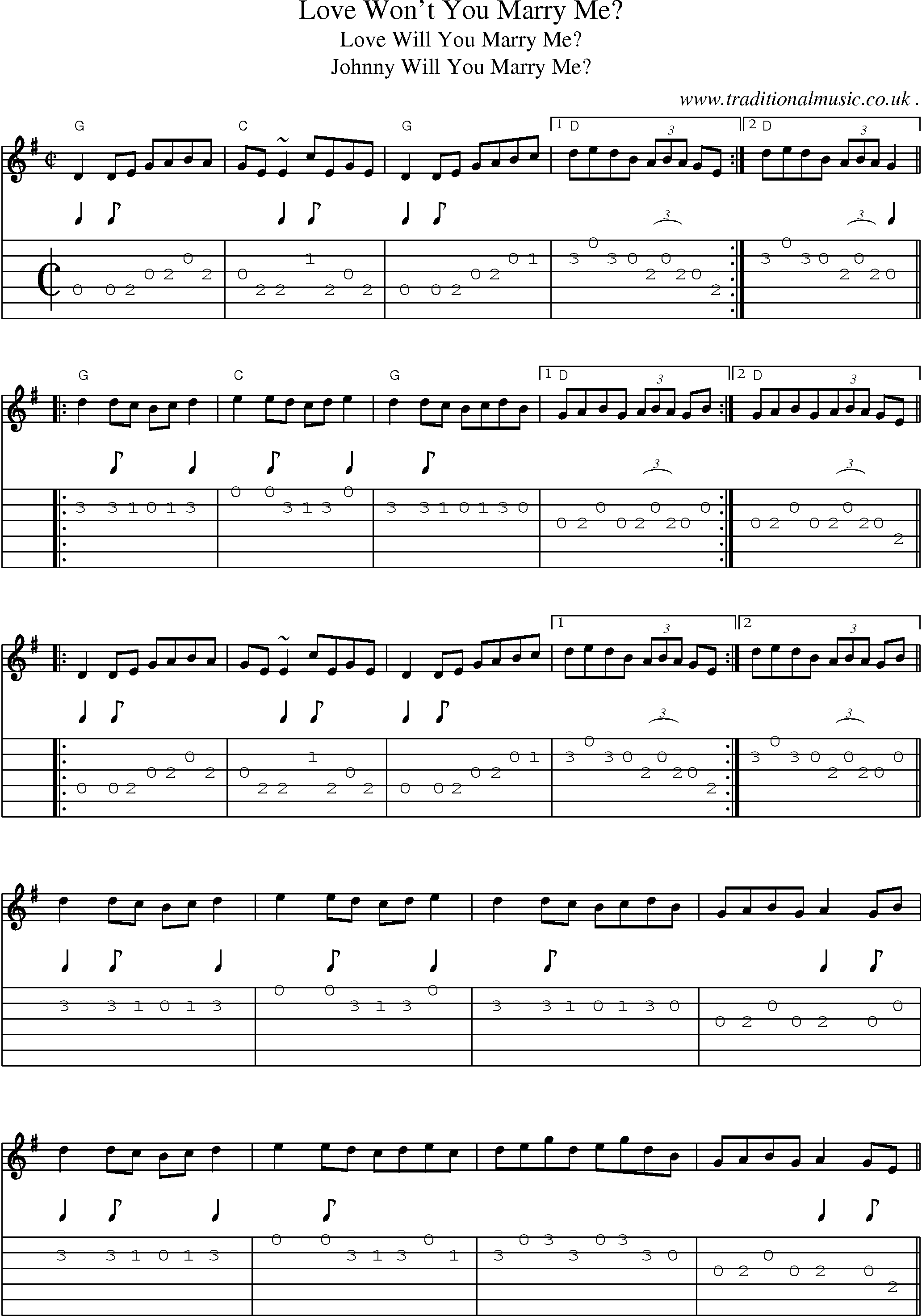 Music Score and Guitar Tabs for Love Wont You Marry Me