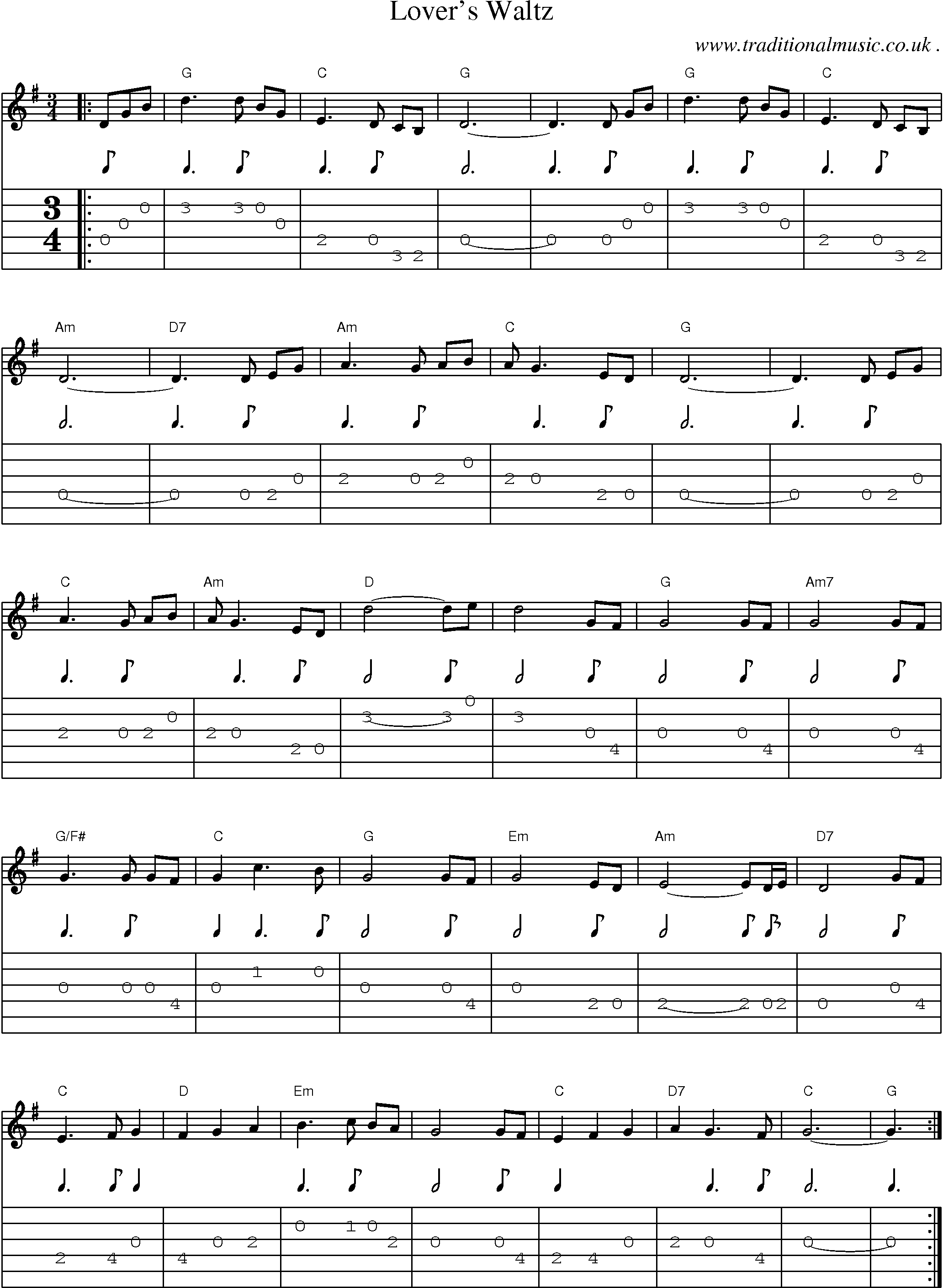 Music Score and Guitar Tabs for Lovers Waltz