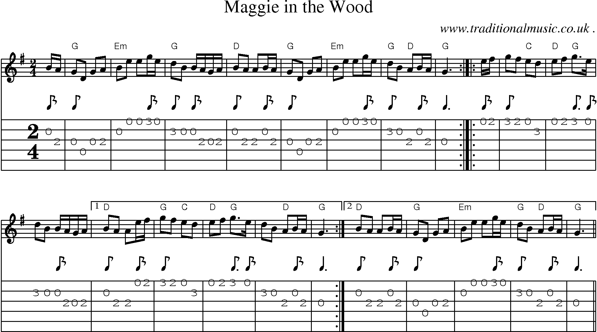 Music Score and Guitar Tabs for Maggie In The Wood
