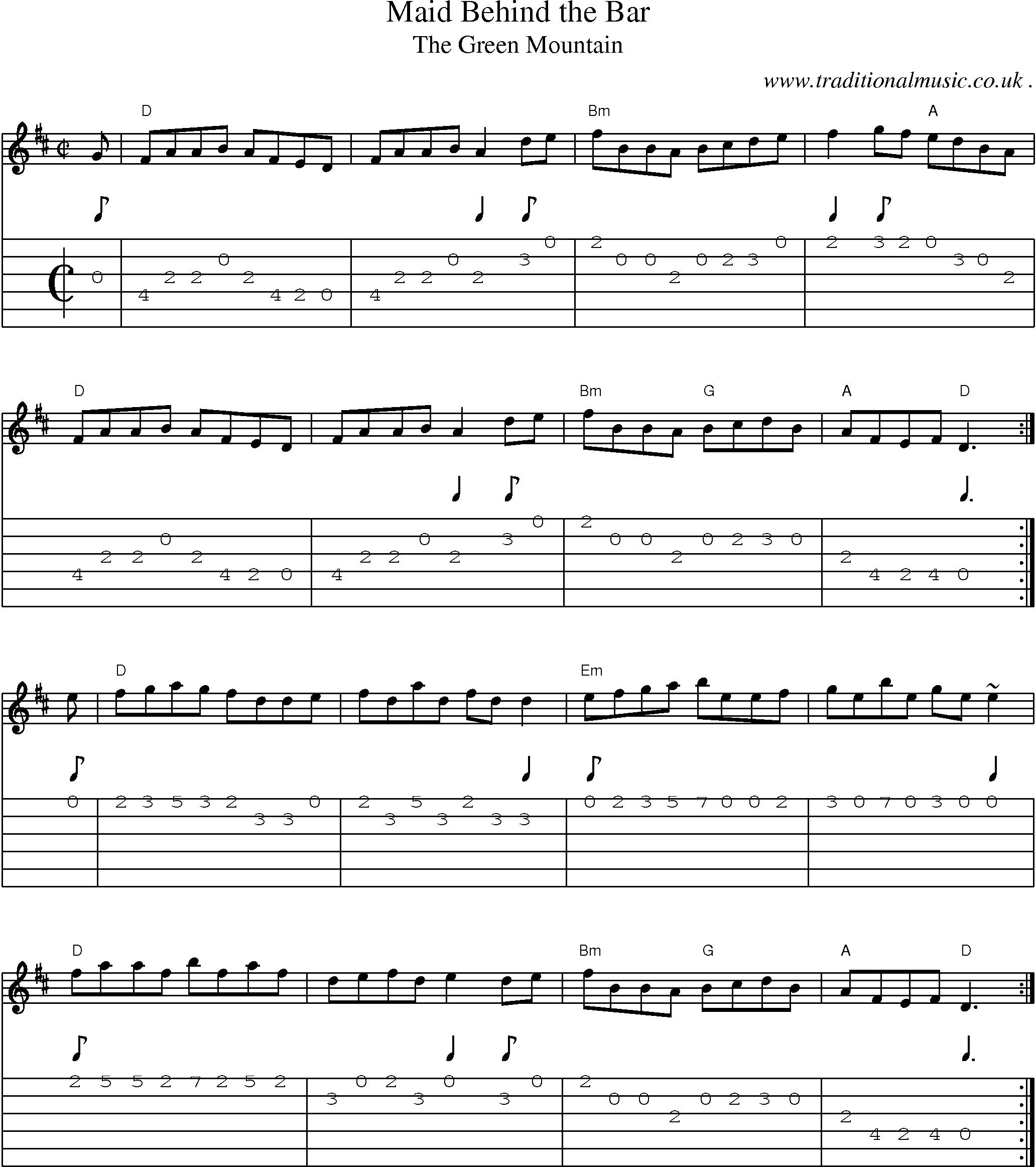 Music Score and Guitar Tabs for Maid Behind The Bar