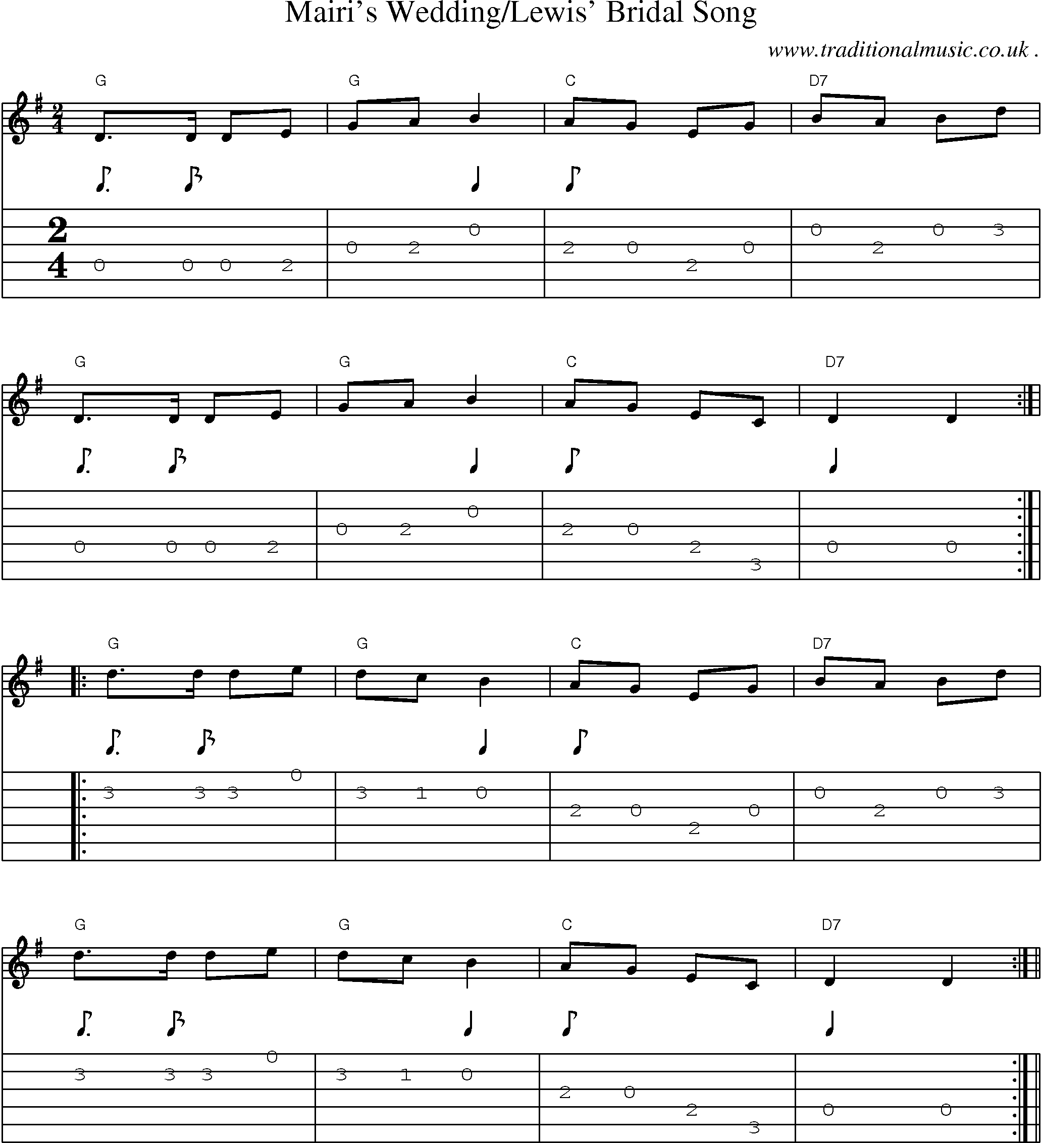 Music Score and Guitar Tabs for Mairis Weddinglewis Bridal Song