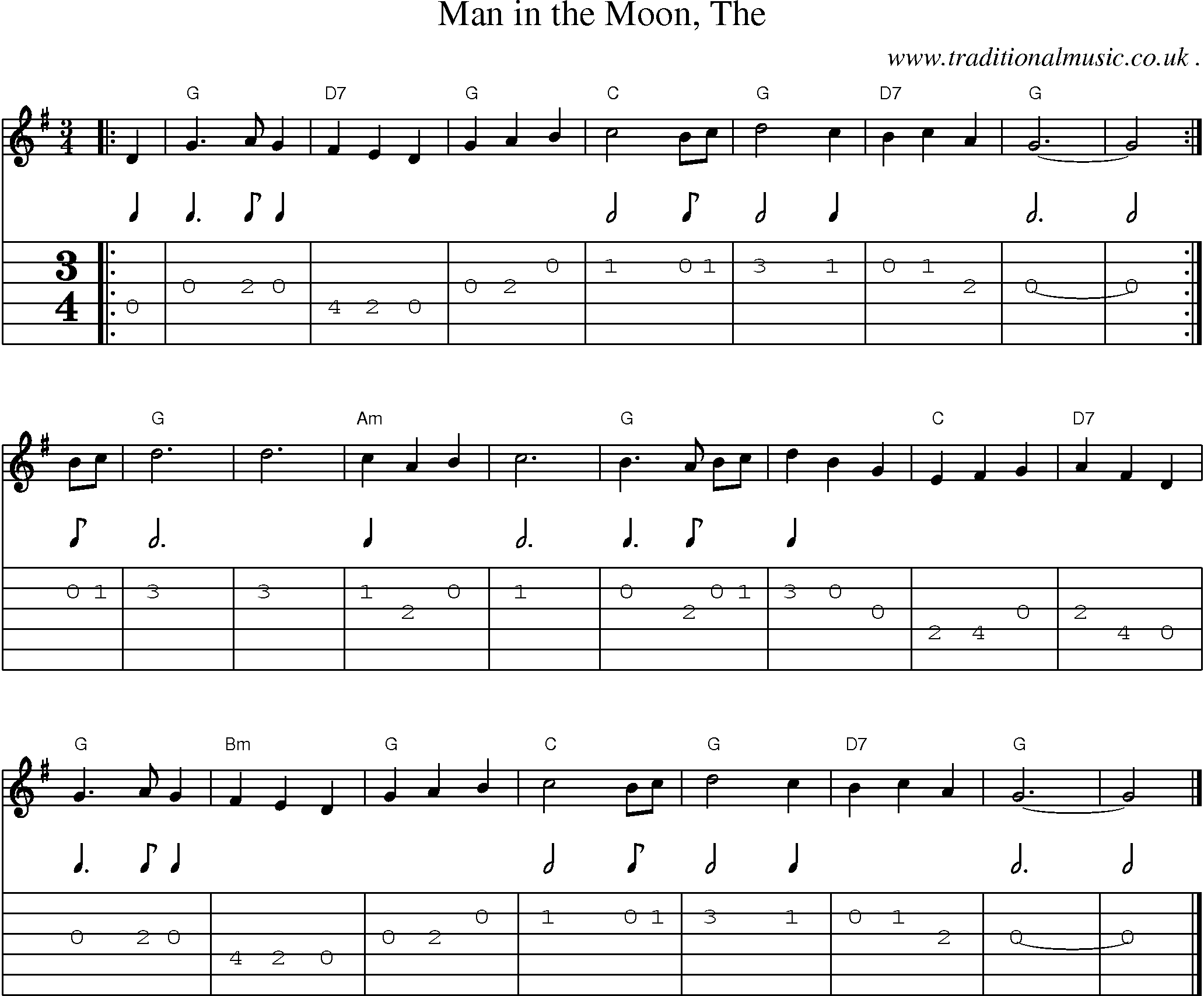 Music Score and Guitar Tabs for Man in the Moon The
