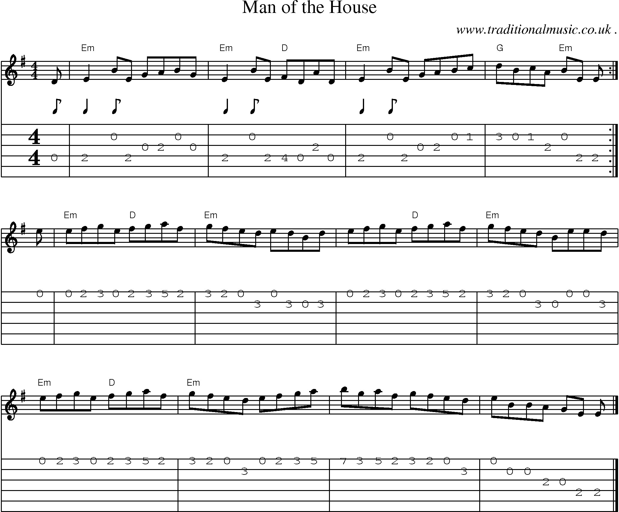 Music Score and Guitar Tabs for Man of the House