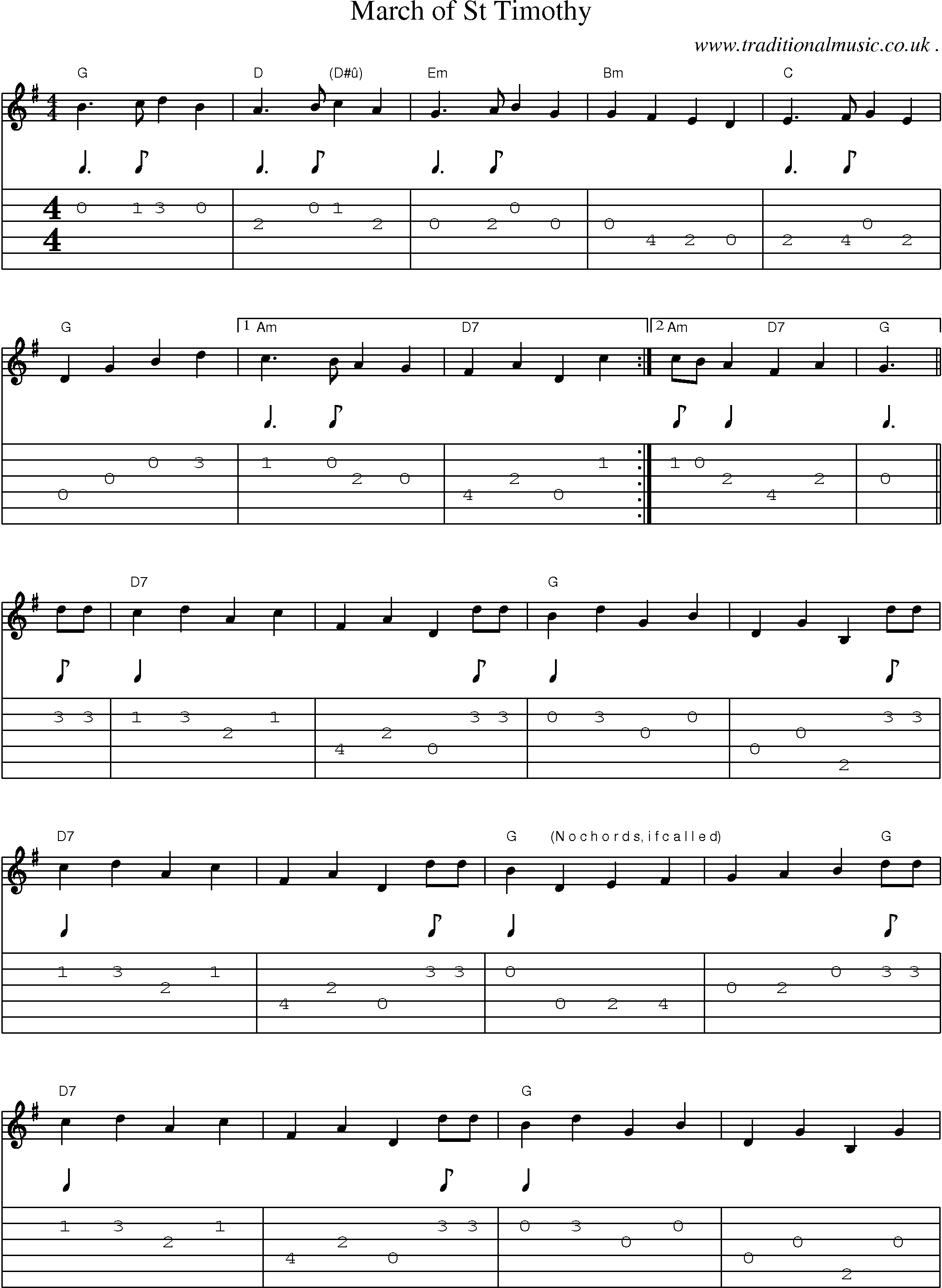 Music Score and Guitar Tabs for March Of St Timothy