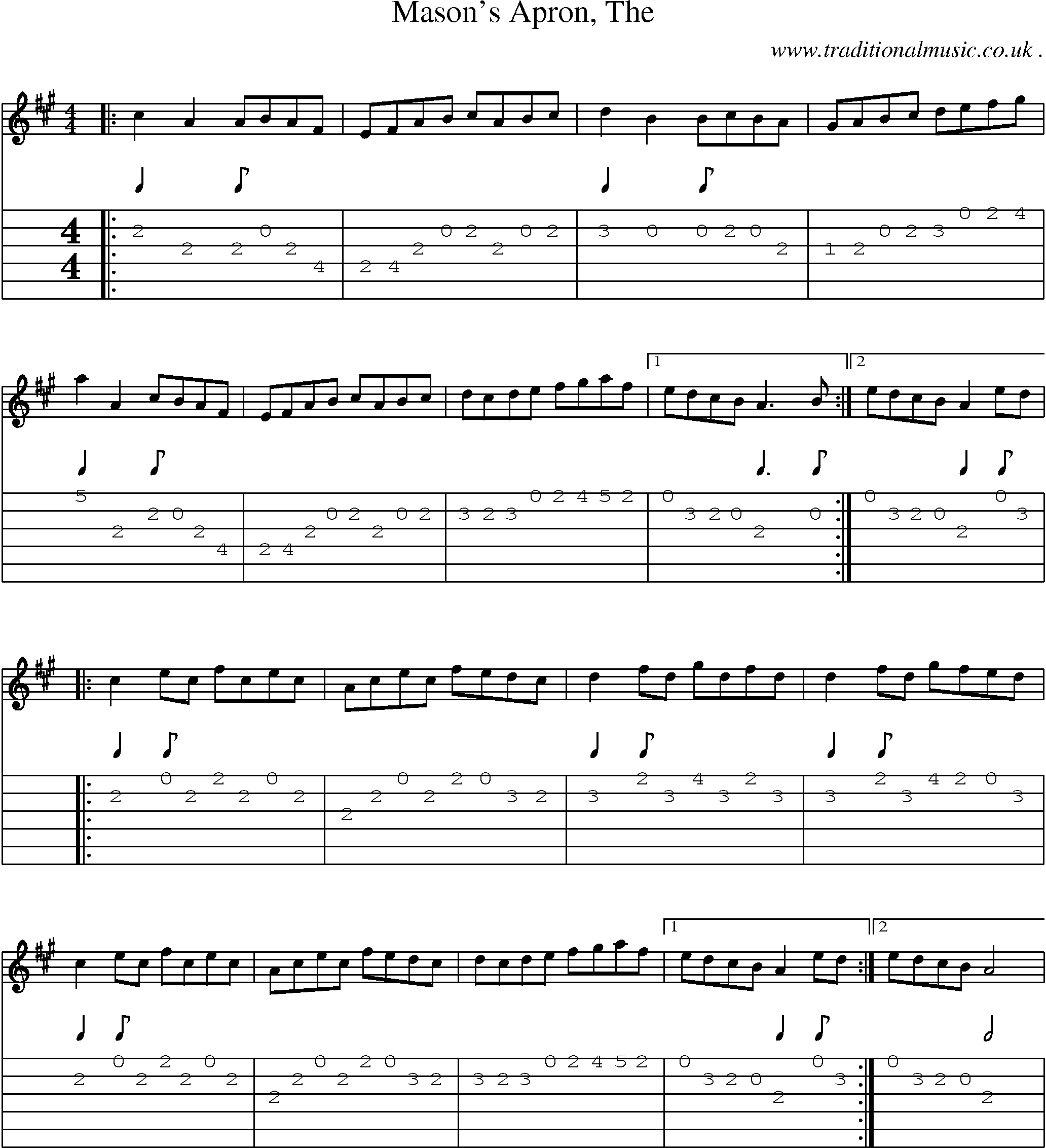Music Score and Guitar Tabs for Masons Apron The