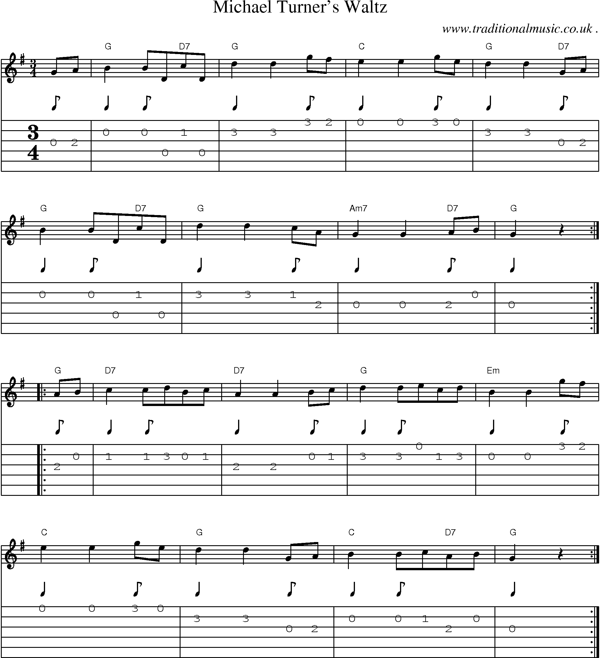 Music Score and Guitar Tabs for Michael Turners Waltz1