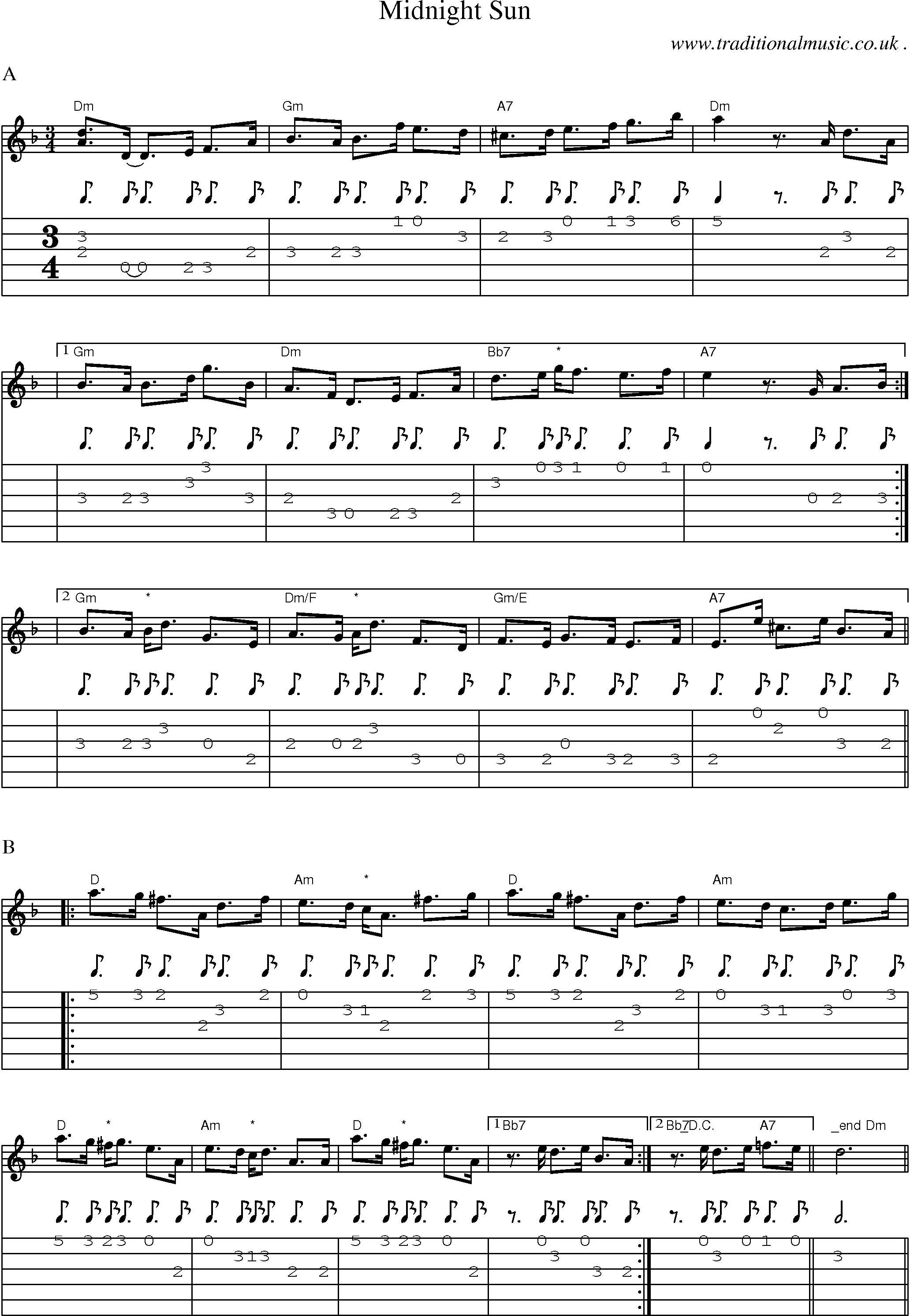 Music Score and Guitar Tabs for Midnight Sun