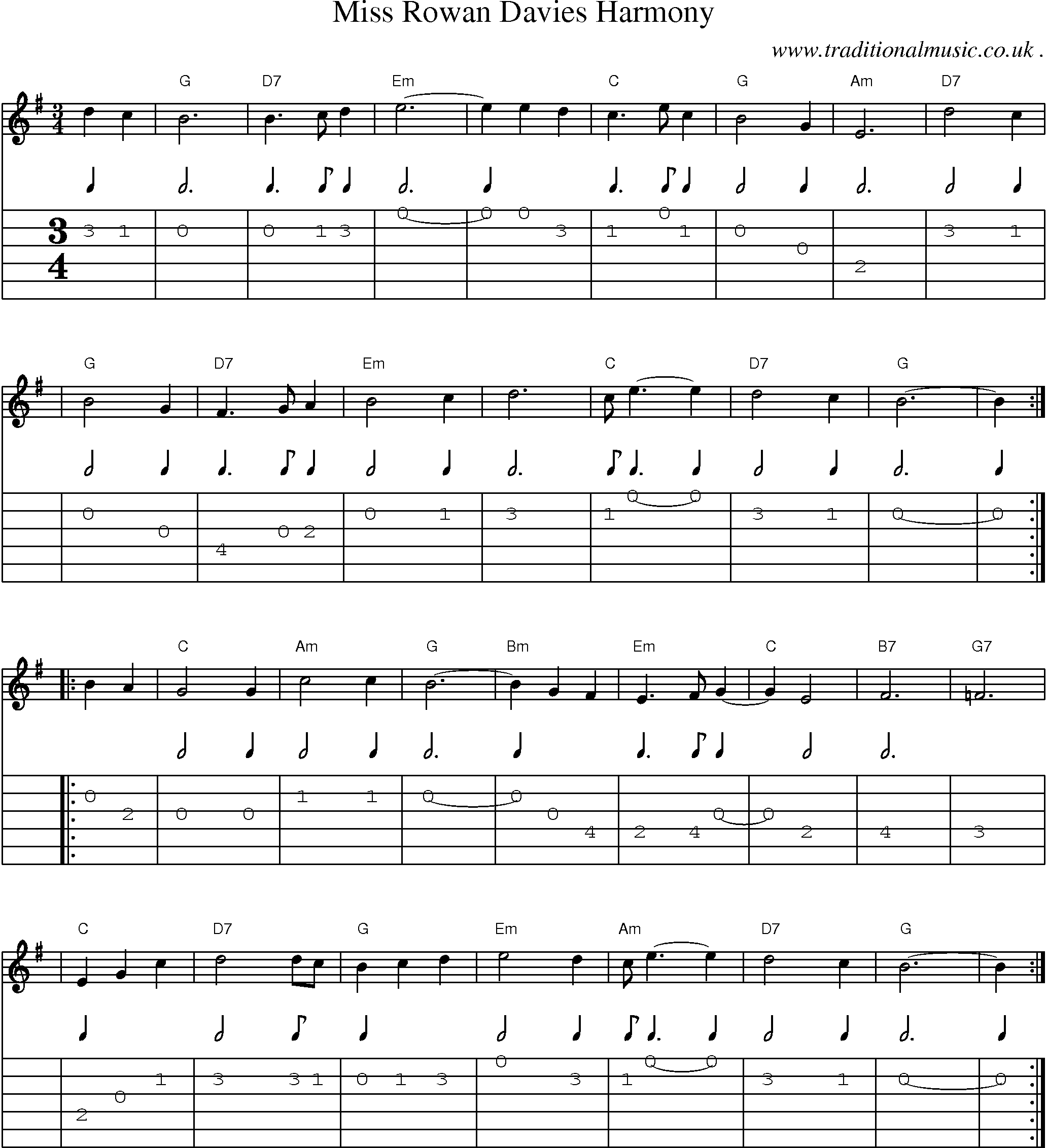 Music Score and Guitar Tabs for Miss Rowan Davies Harmony