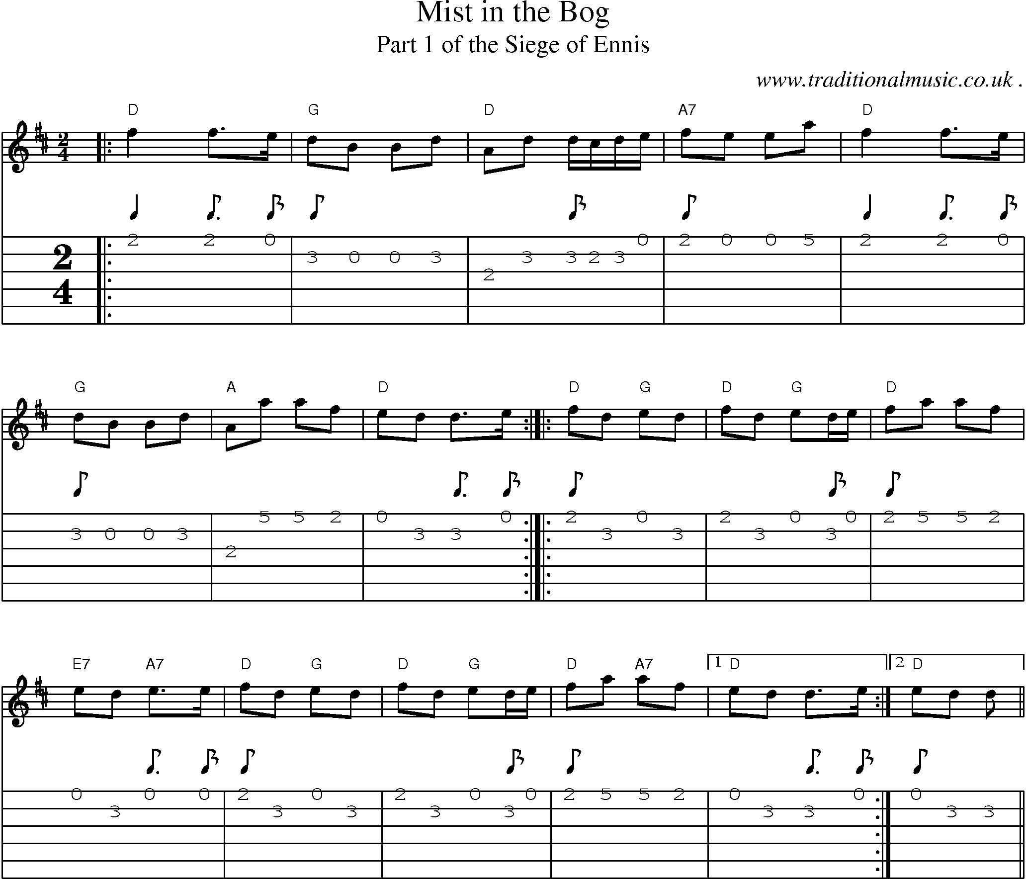 Music Score and Guitar Tabs for Mist In The Bog