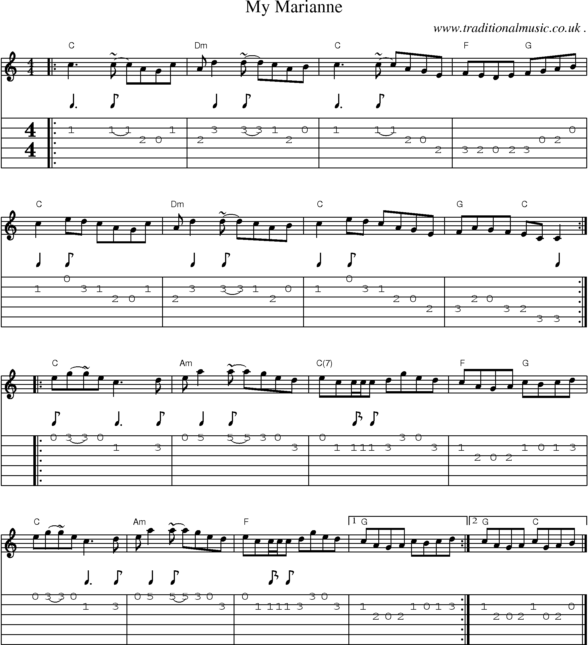Music Score and Guitar Tabs for My Marianne