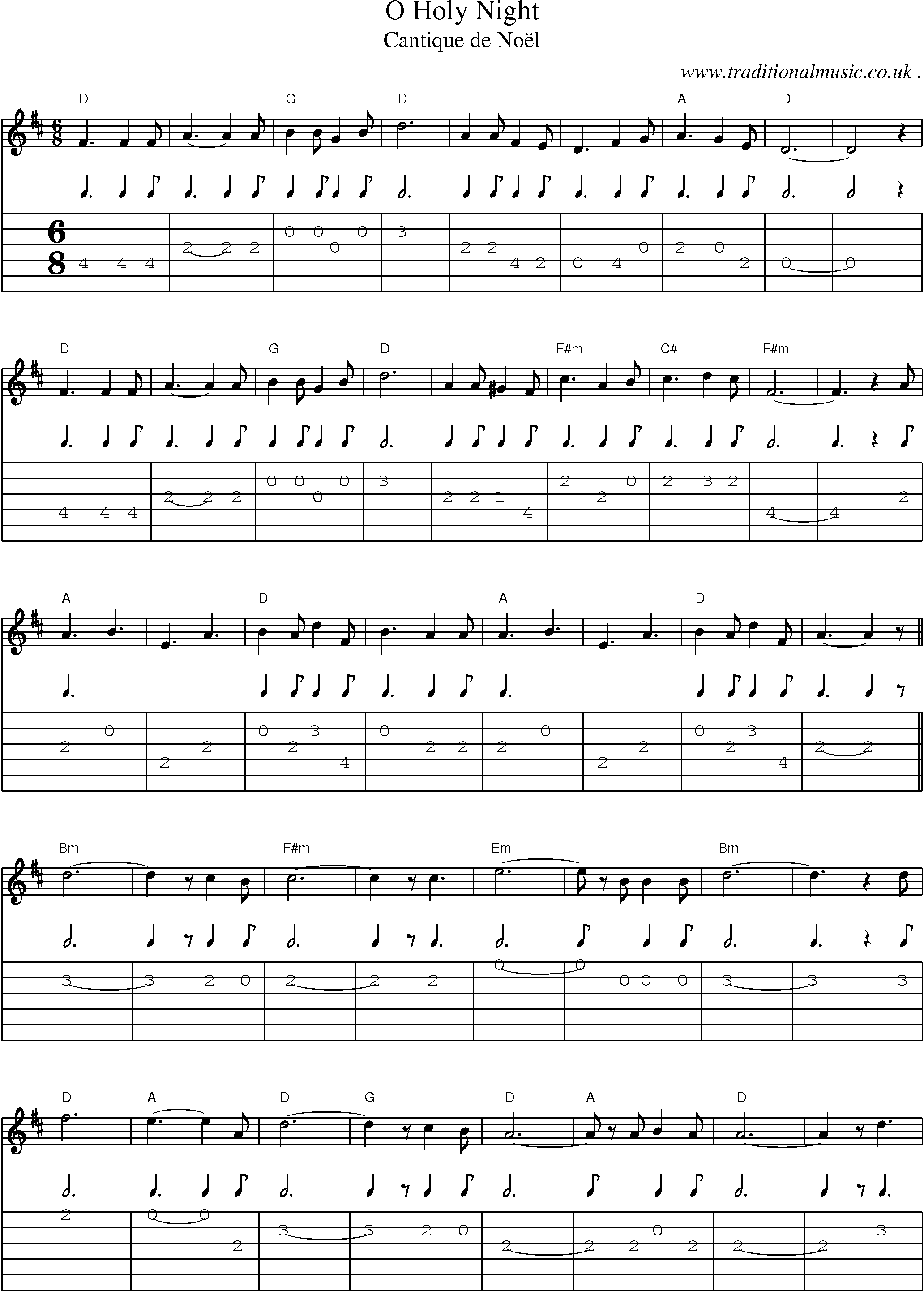 Music Score and Guitar Tabs for O Holy Night
