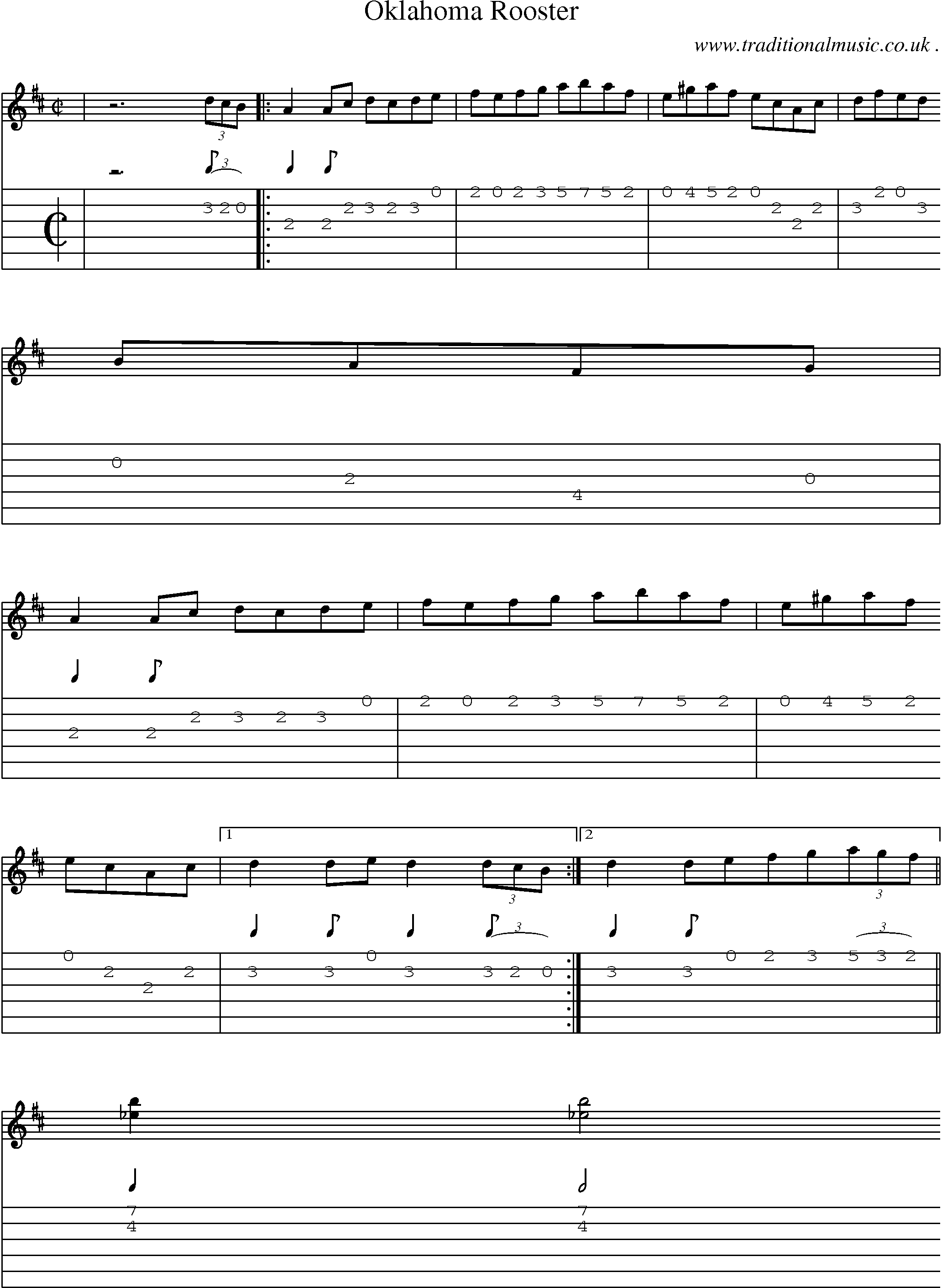 Music Score and Guitar Tabs for Oklahoma Rooster