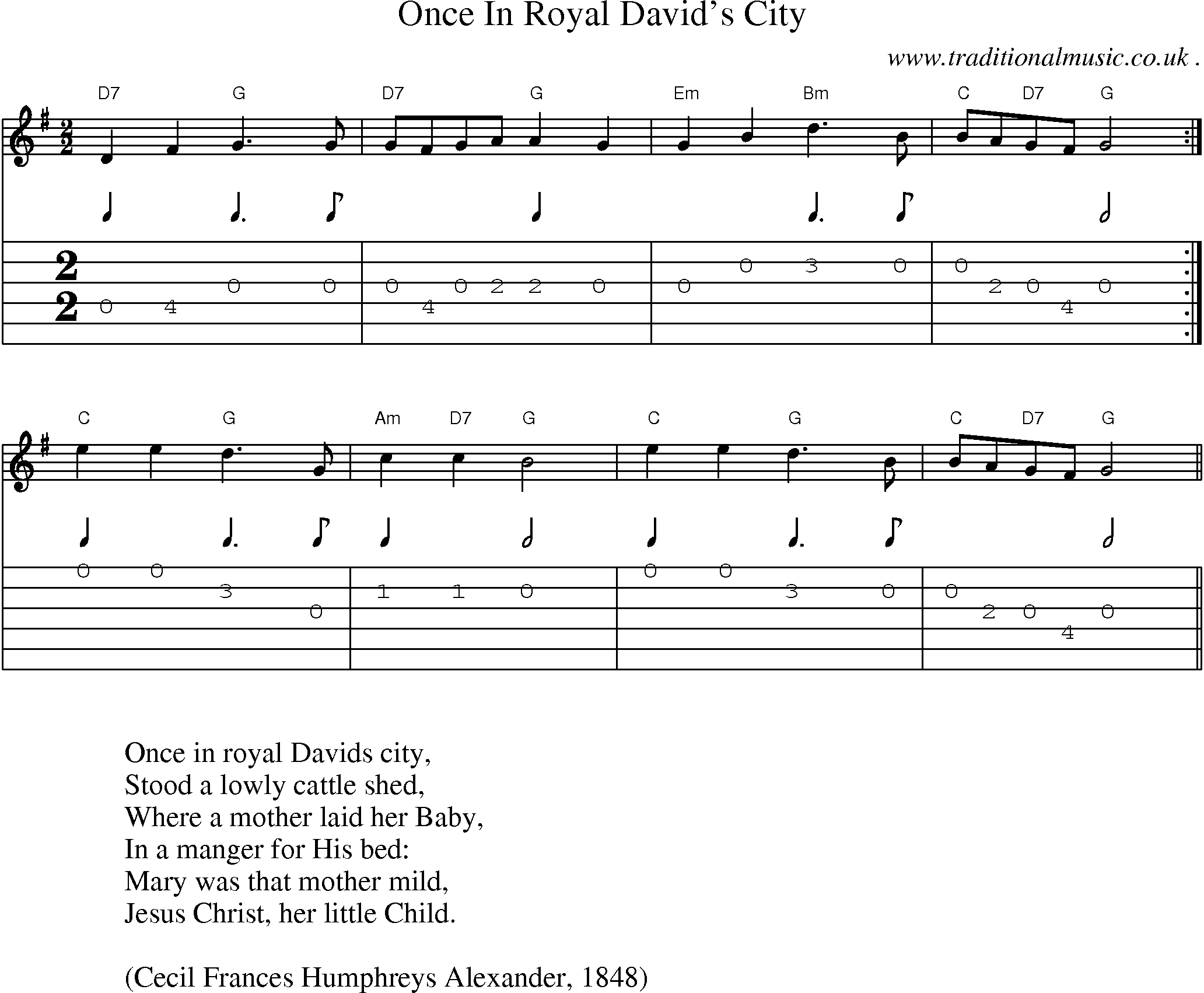 Music Score and Guitar Tabs for Once In Royal Davids City