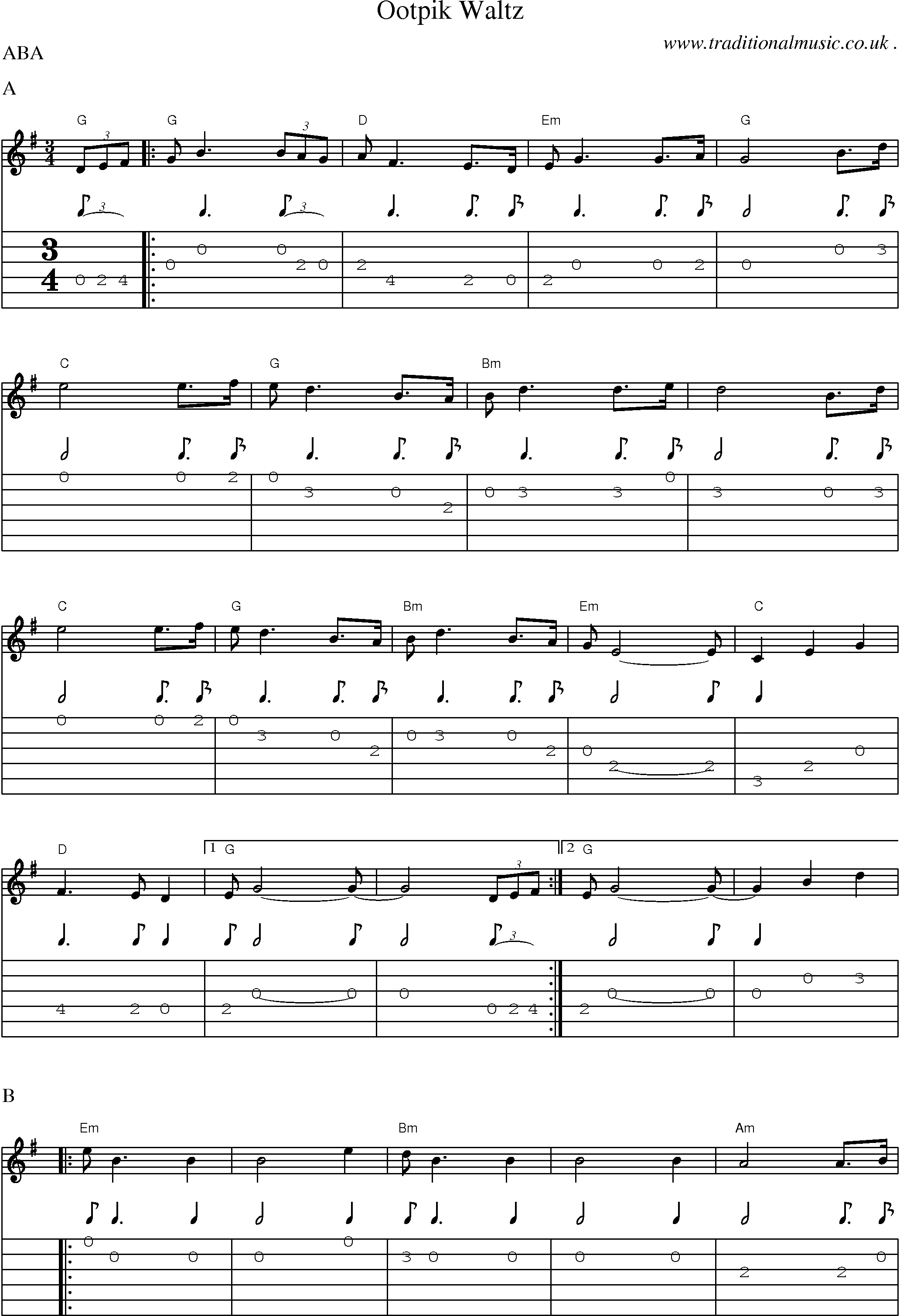 Music Score and Guitar Tabs for Ootpik Waltz