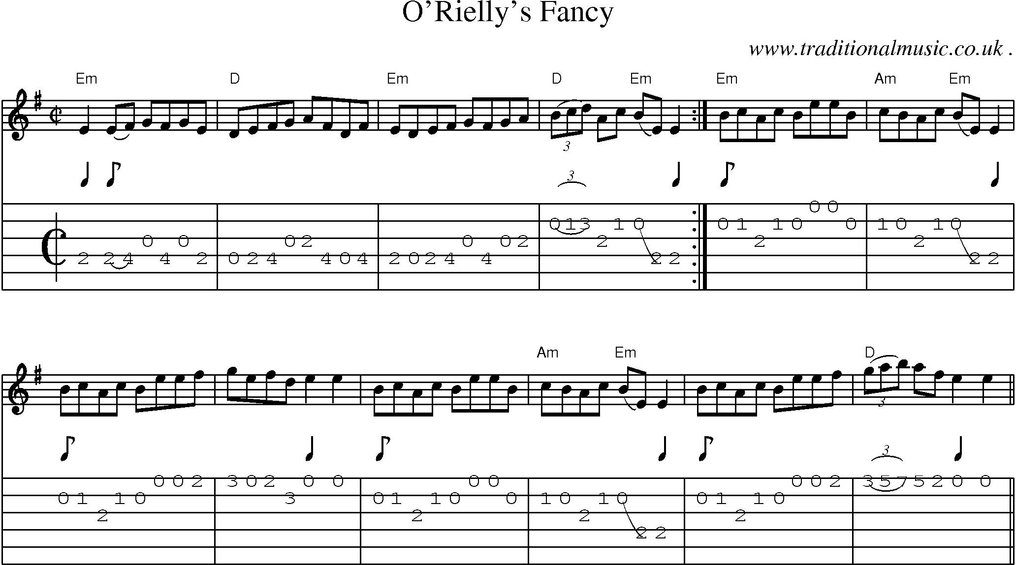 Music Score and Guitar Tabs for Oriellys Fancy