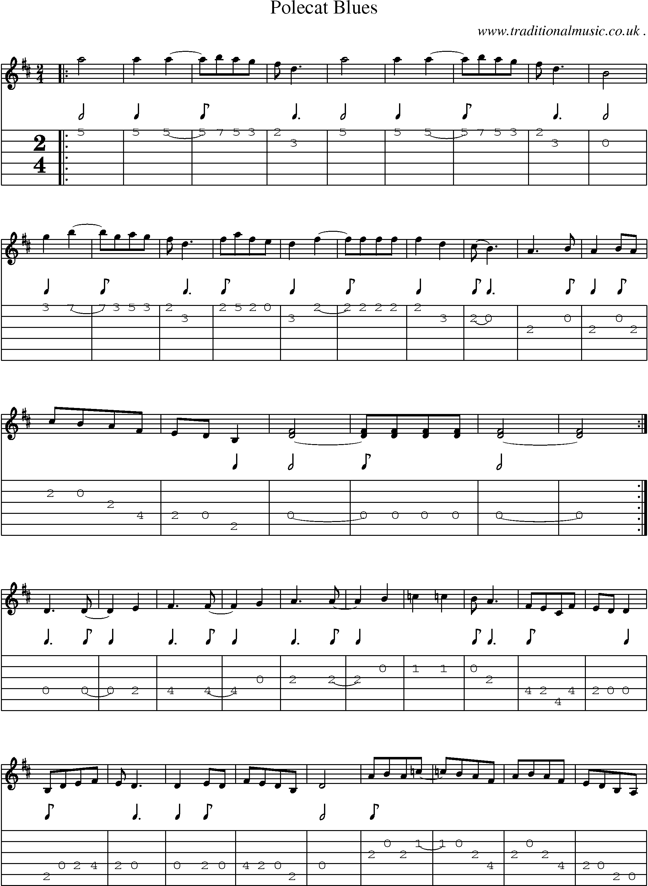 Music Score and Guitar Tabs for Polecat Blues