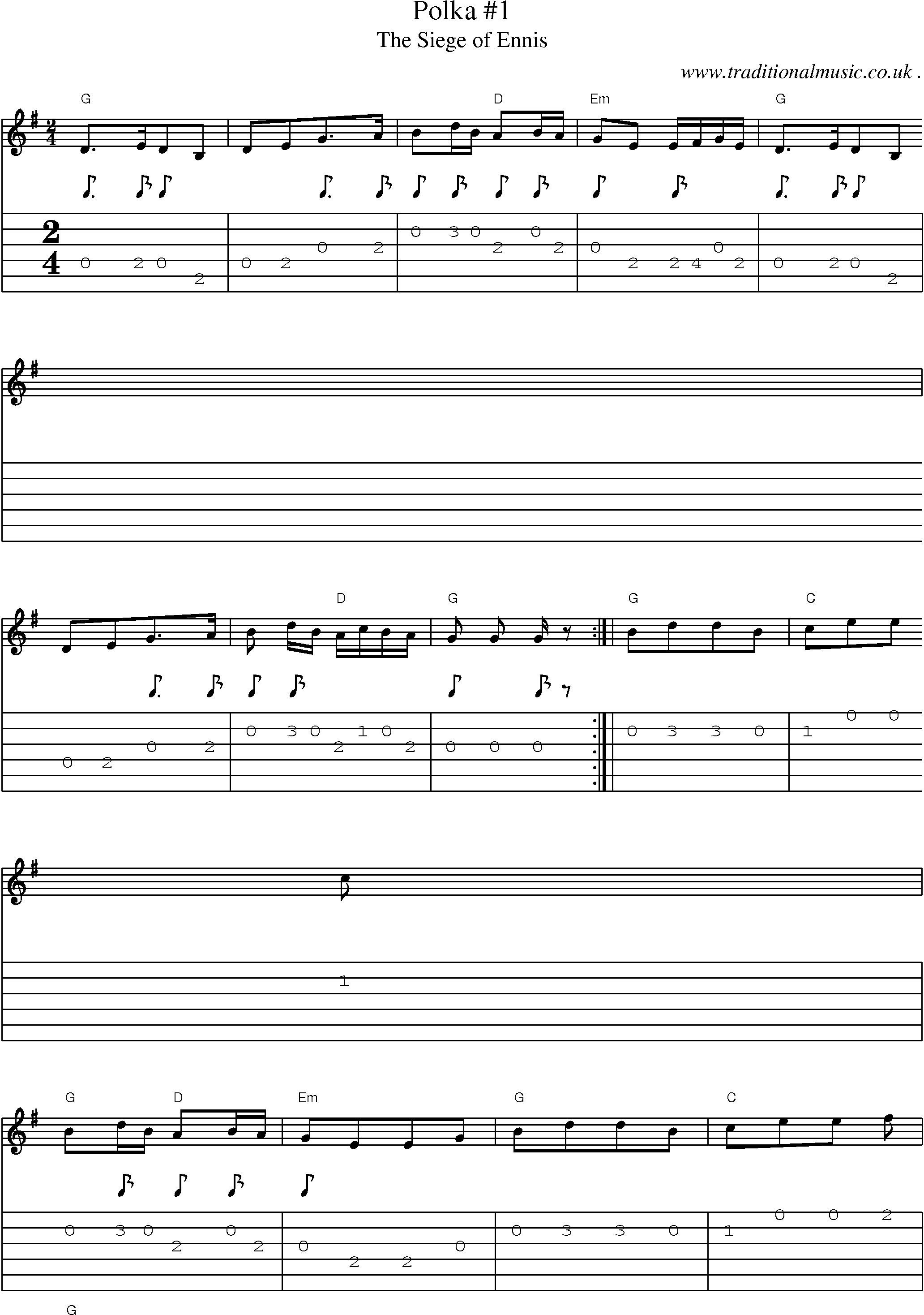 Music Score and Guitar Tabs for Polka 1