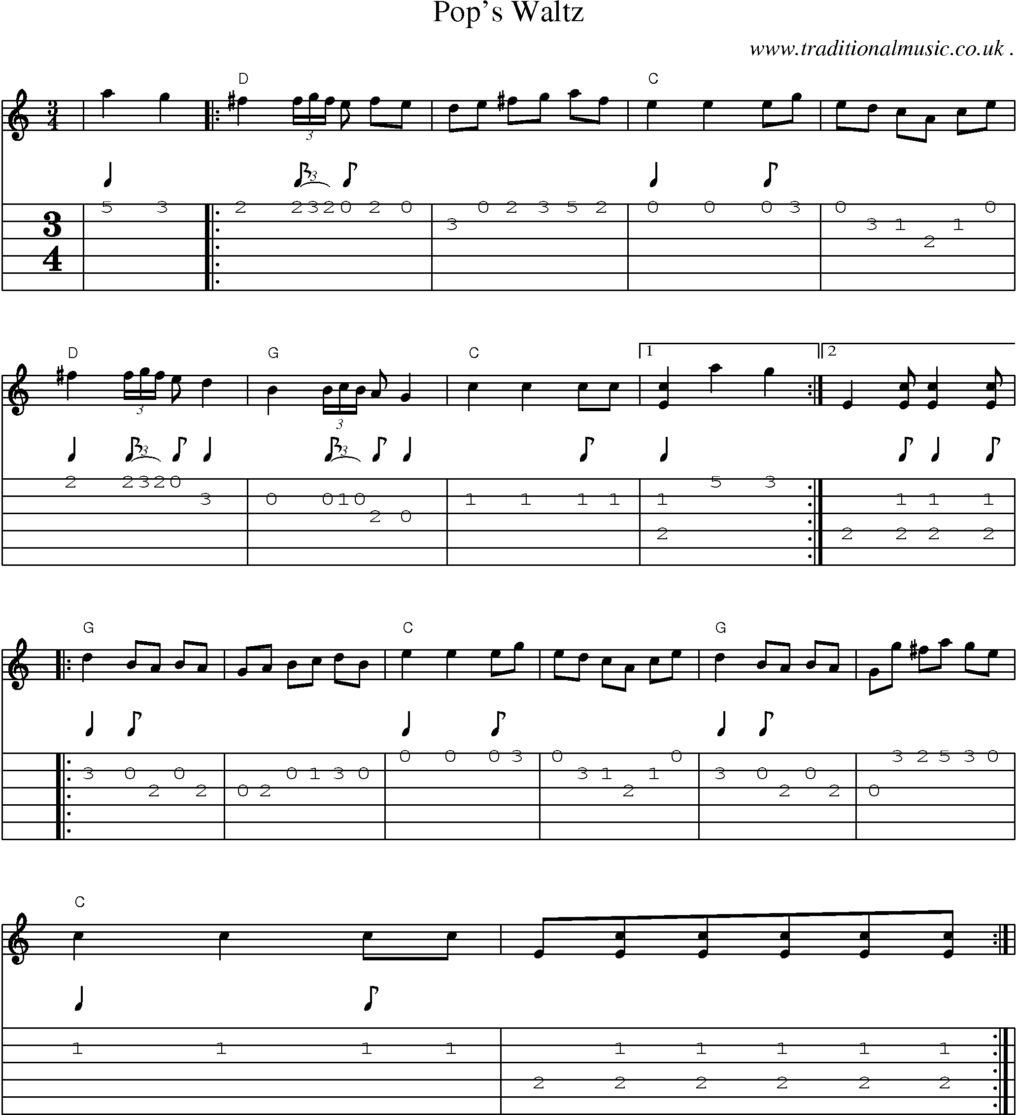 Music Score and Guitar Tabs for Pops Waltz