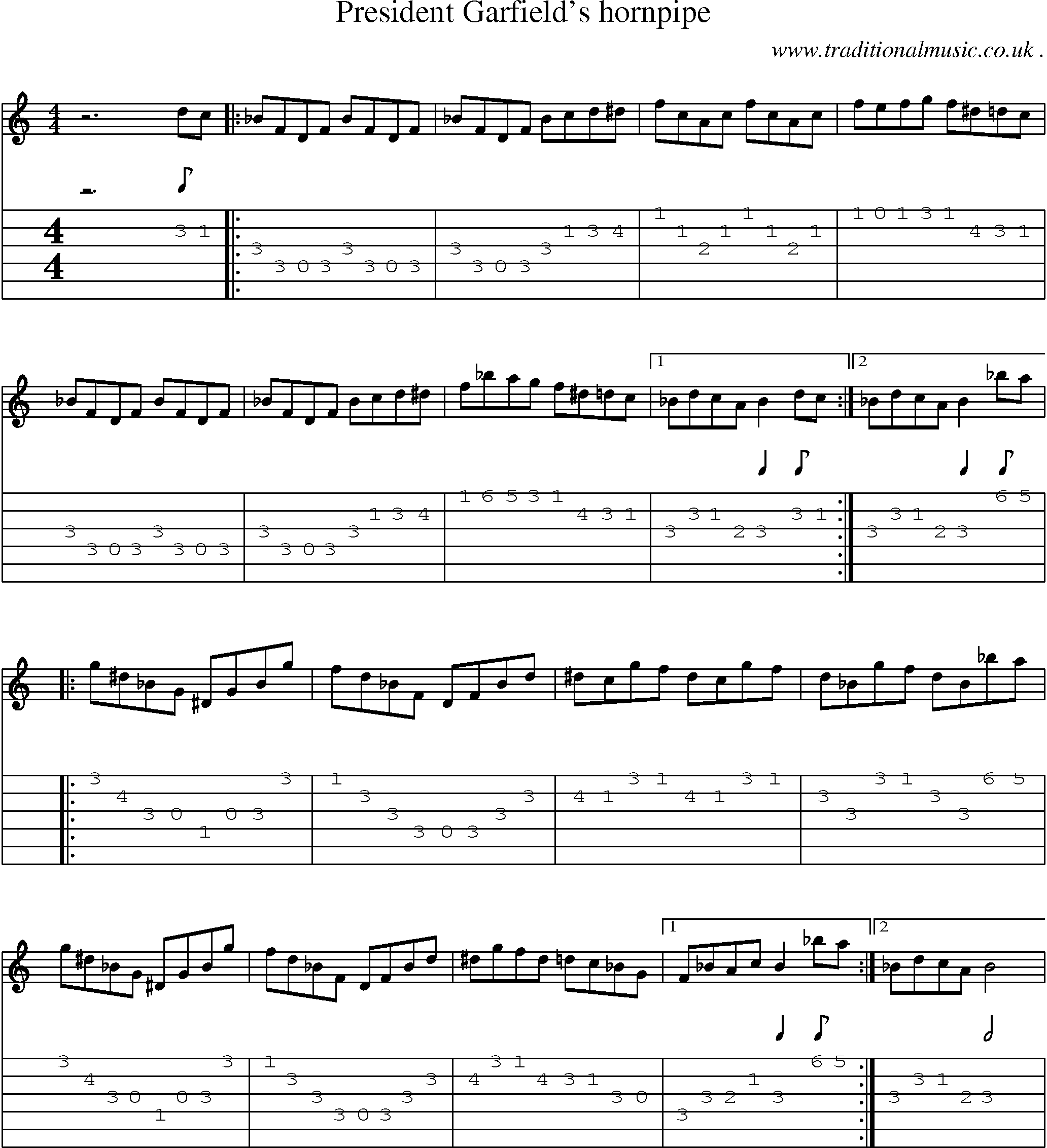 Music Score and Guitar Tabs for President Garfields Hornpipe