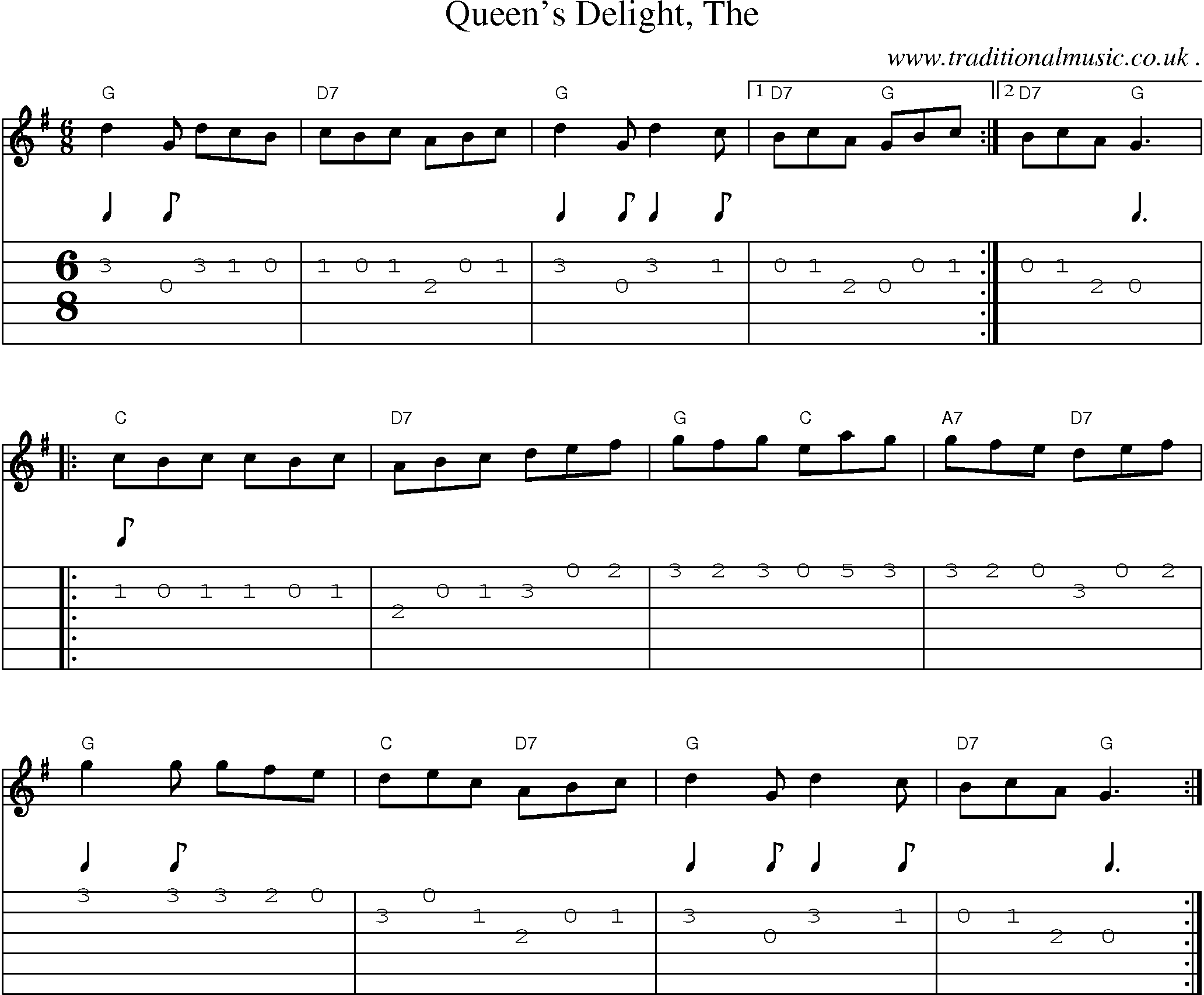 Music Score and Guitar Tabs for Queens Delight The