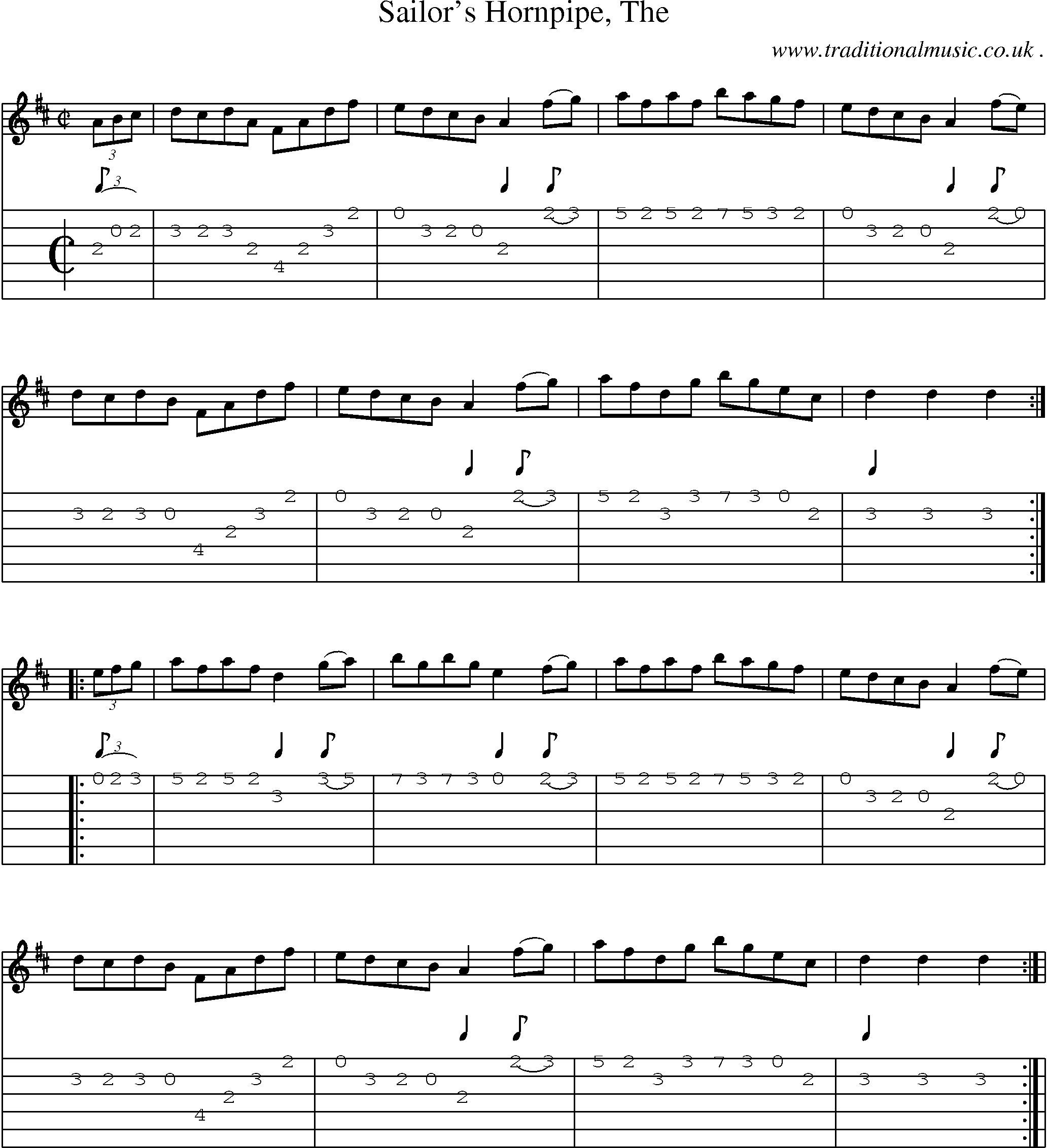 Music Score and Guitar Tabs for Sailors Hornpipe The