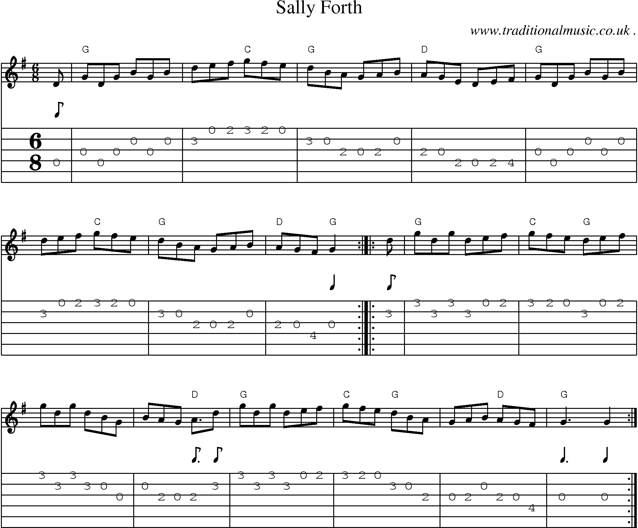 Music Score and Guitar Tabs for Sally Forth