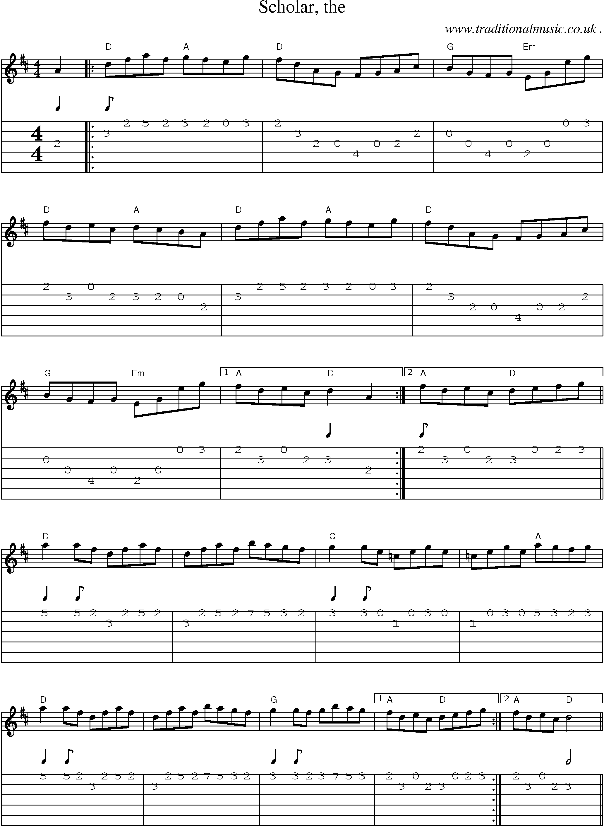 Music Score and Guitar Tabs for Scholar The