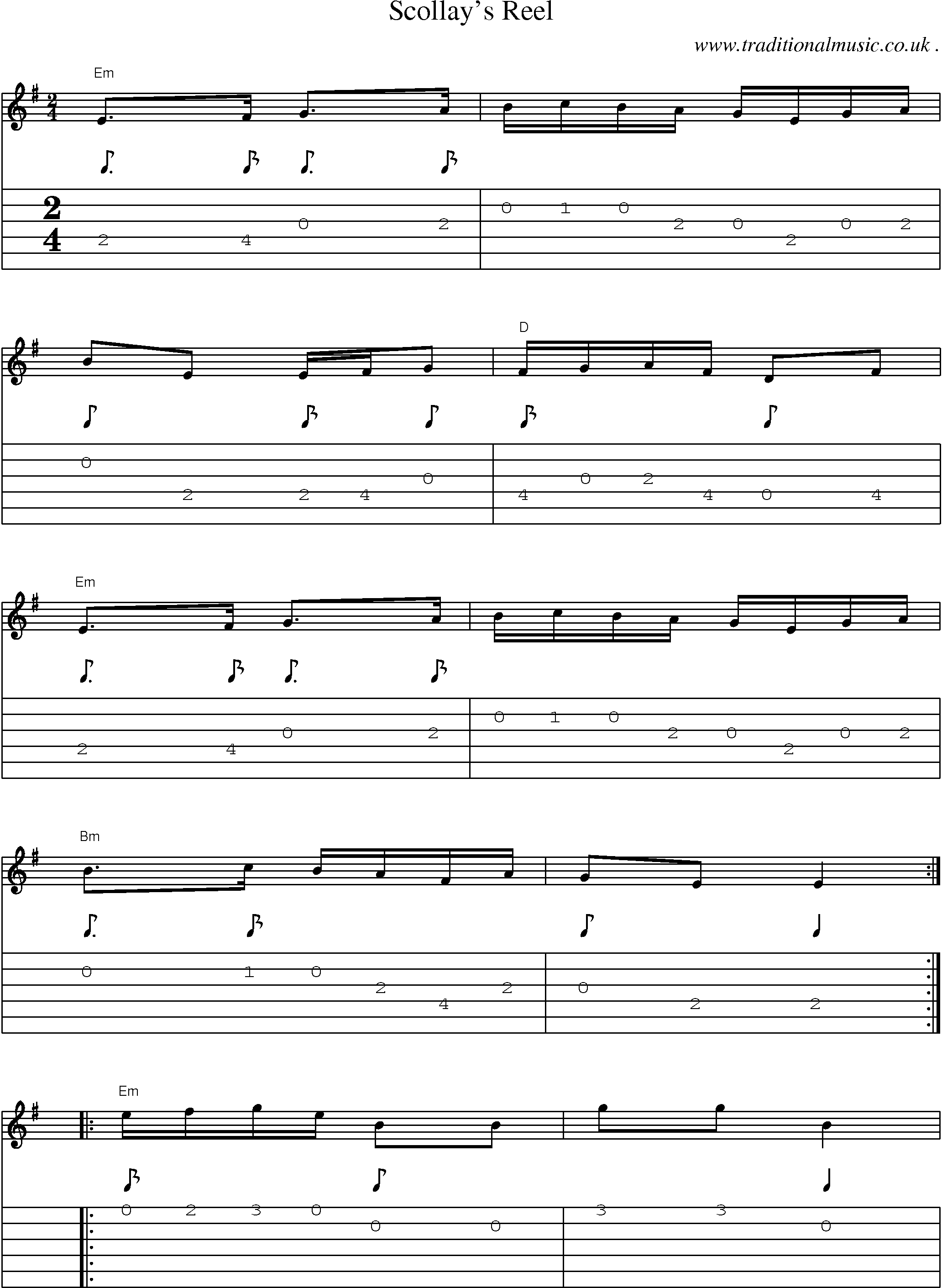 Music Score and Guitar Tabs for Scollays Reel