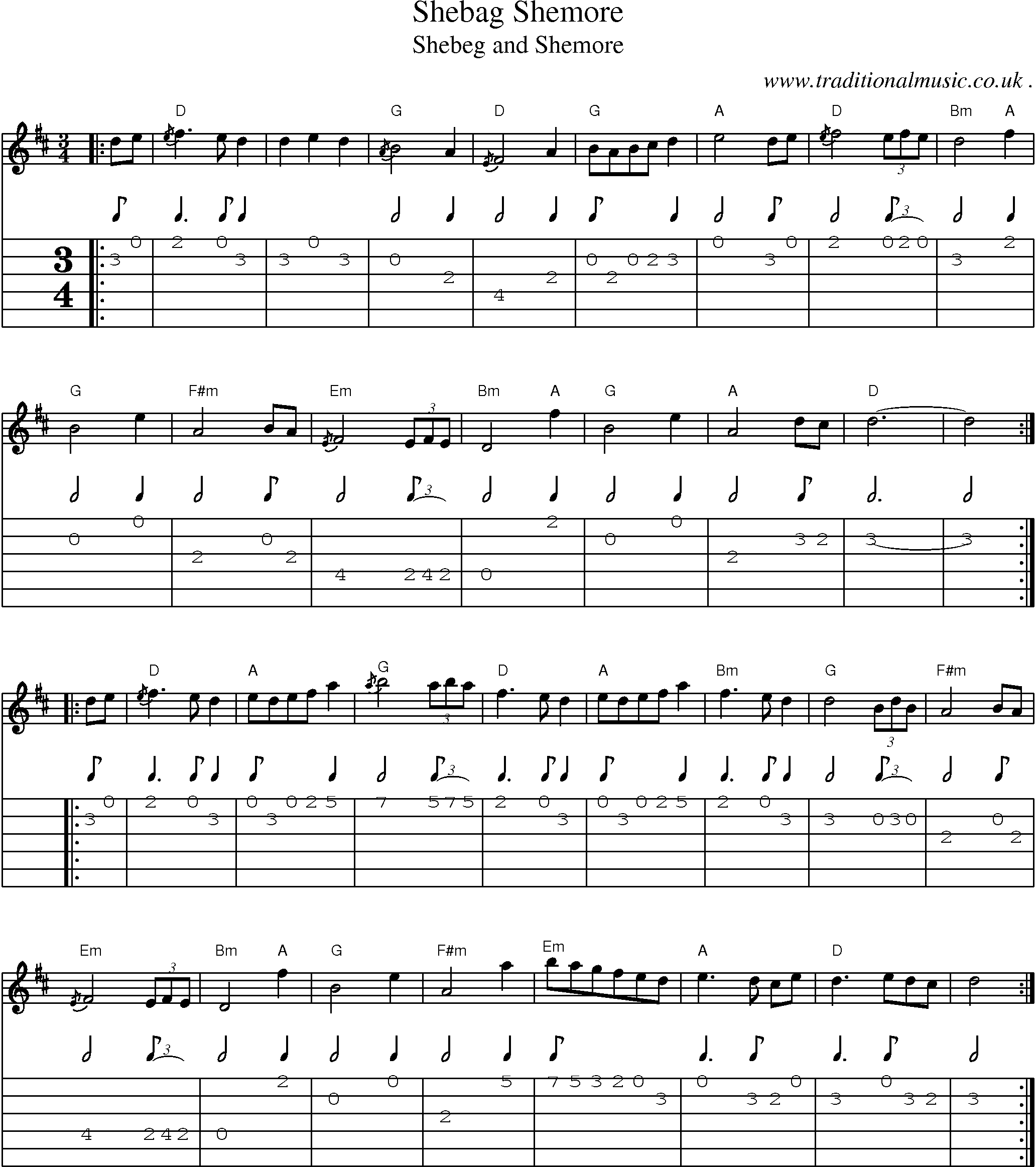 Music Score and Guitar Tabs for Shebag Shemore