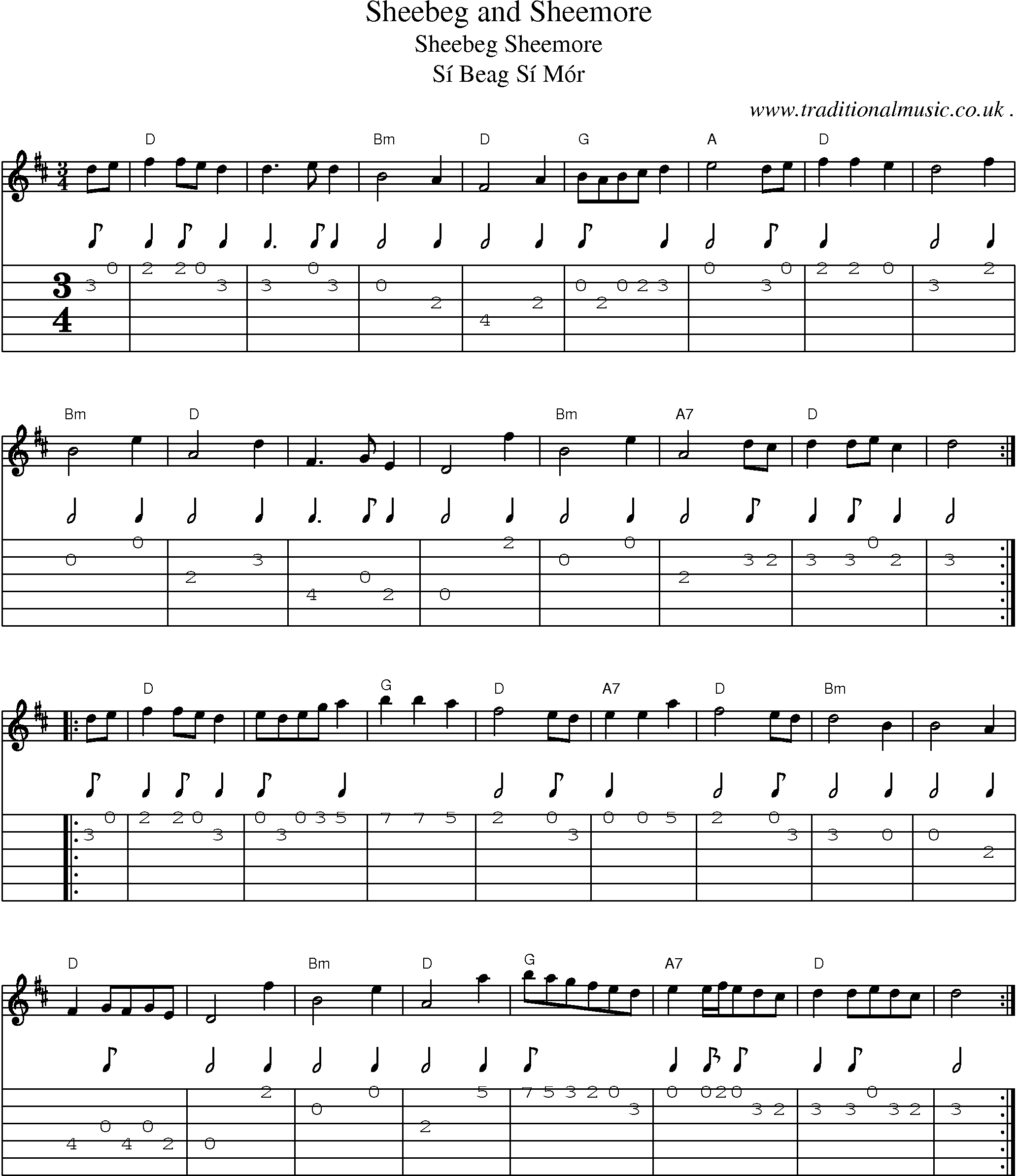 Music Score and Guitar Tabs for Sheebeg And Sheemore
